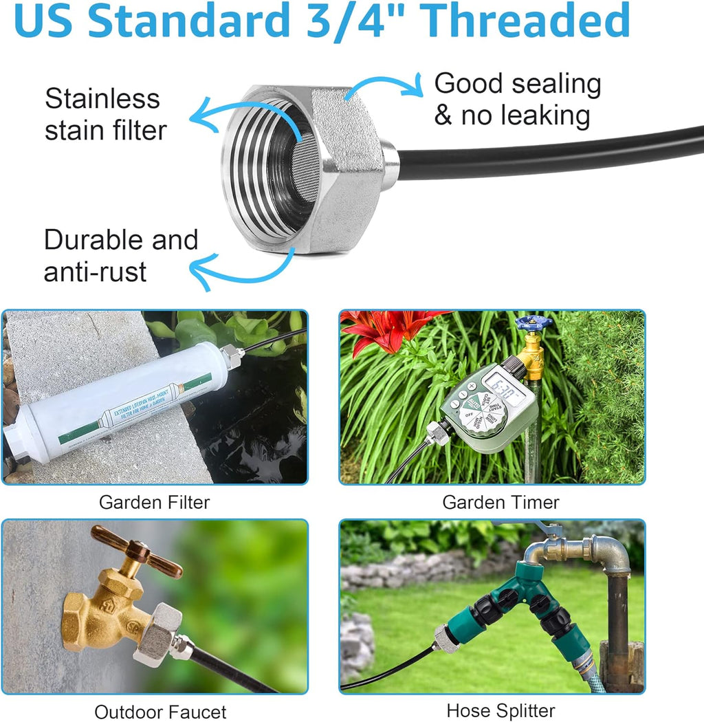 Bonviee Misters for Outside Patio - 59FT Misting Cooling System with 20 Brass Nozzles and 3/4" Adapter, 18M DIY Outdoor Misters Kit for Garden, Greenhouse, and Patio Cooling