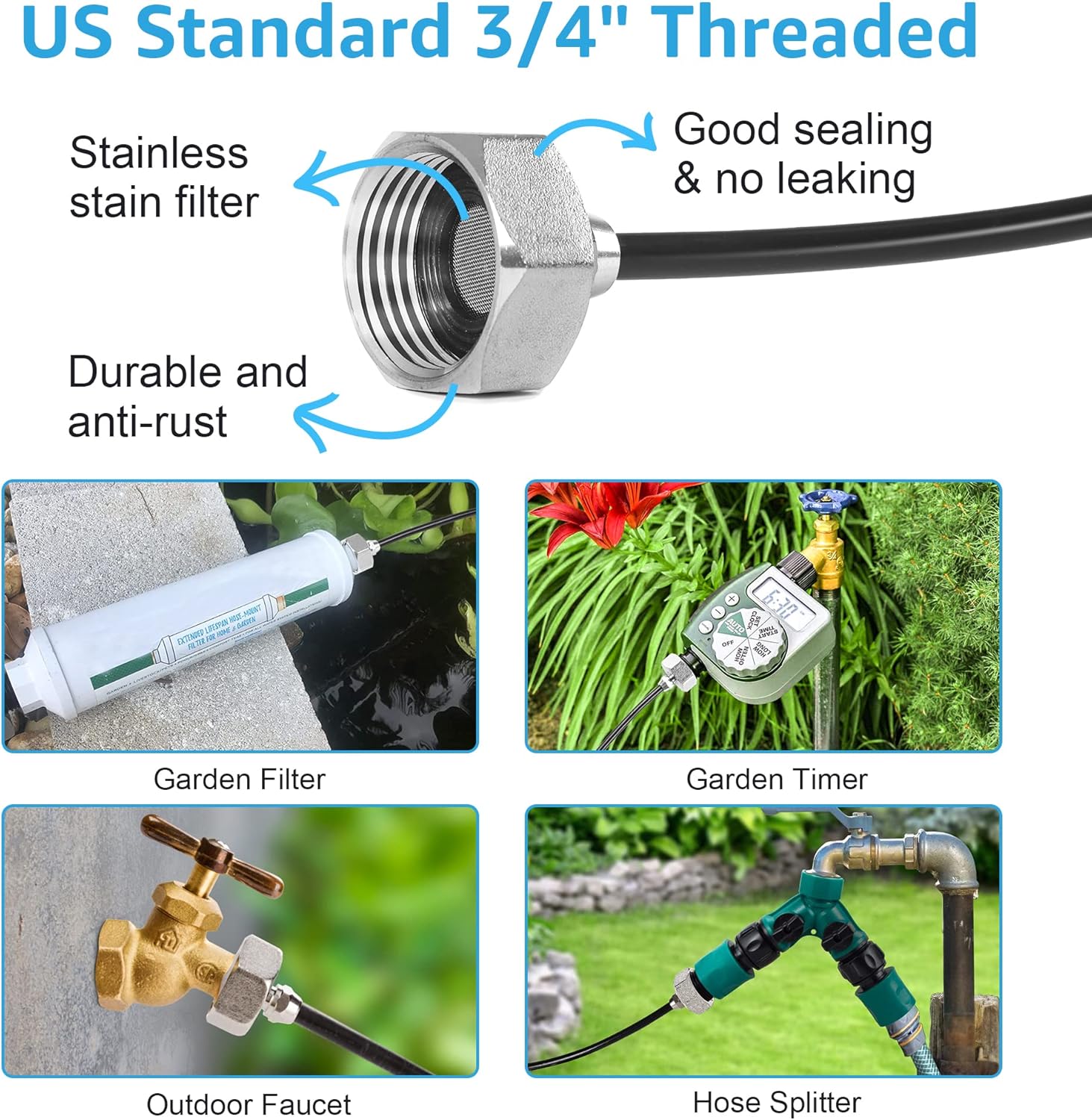 Bonviee Misters for Outside Patio, 26FT (8M) Patio Misting System, Outdoor Misters for Patio Cooling, 7 Brass Mist Nozzles, 3/4" Adapter, DIY Water Misters for Cooling Outdoor Garden Greenhouse