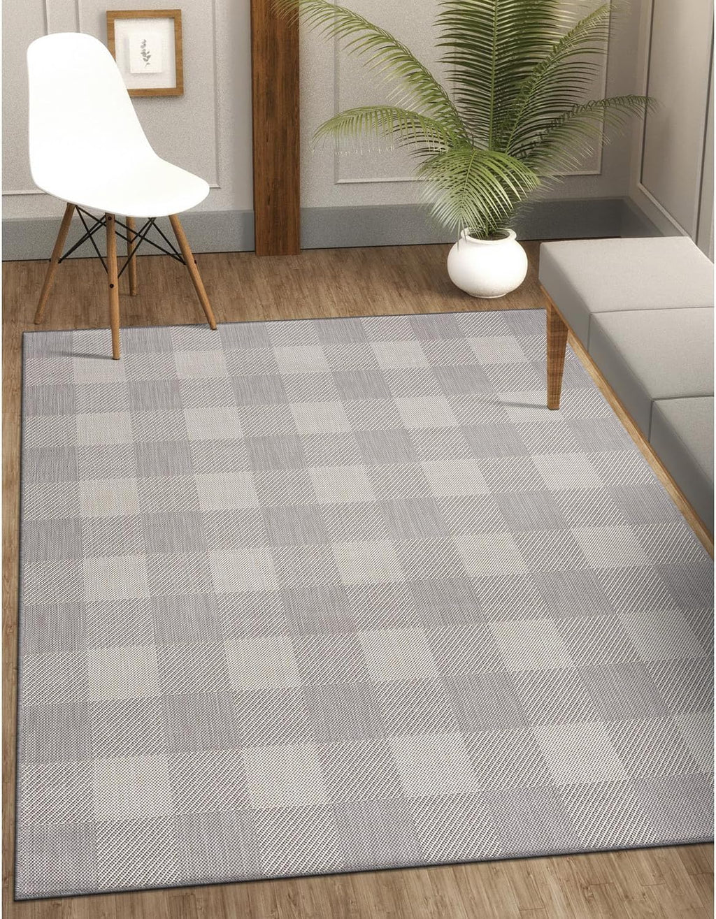 CAMILSON Outdoor Rug - Modern Area Rugs for Indoor and Outdoor Patios, Kitchen and Hallway mats - Easy Cleaning Non Shedding Washable Outside Carpet (5x7, Buffalo - Grey/White)