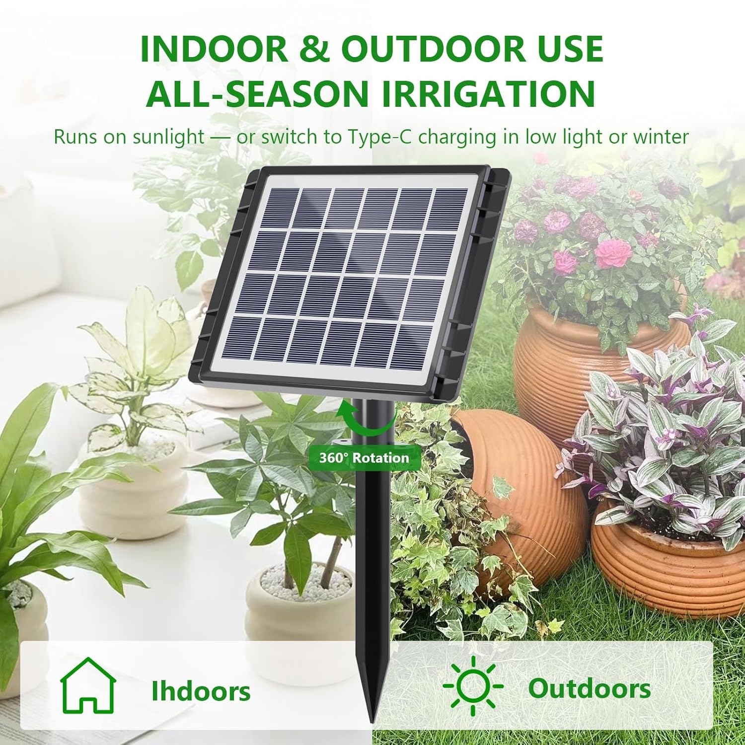 49FT Solar Drip Irrigation System, Auto Watering Kit for 15 Pots, Solar-Powered Plant Watering, 25 Timer Modes, 900ml/min Flow Indoor/Outdoor Garden, Balcony & Patio Irrigation System
