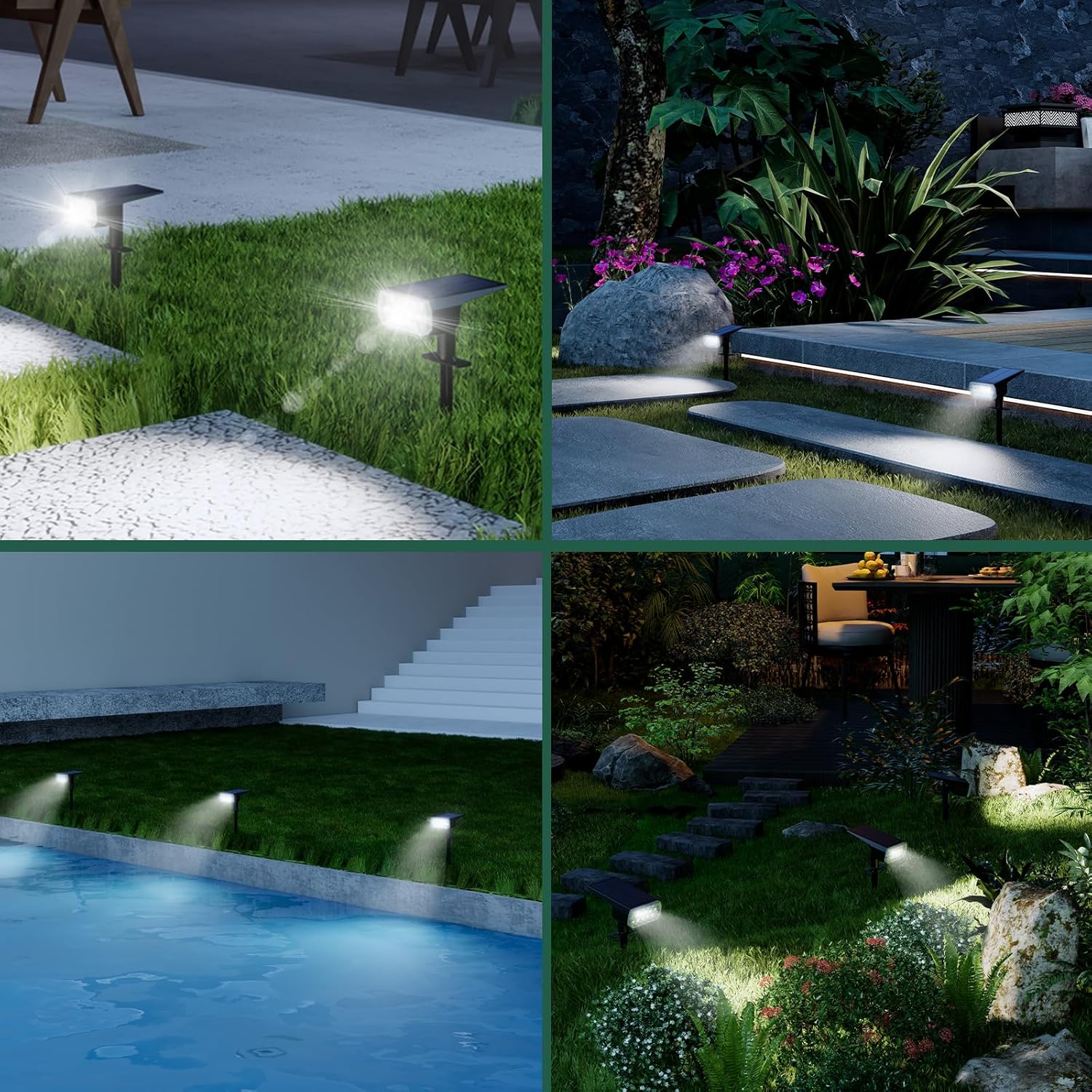 Solar Spot Lights Outdoor Waterproof IP65, 3 Lighting Modes Solar Outdoor Lights for Garden Yard Outside Landscape, 4 Pack