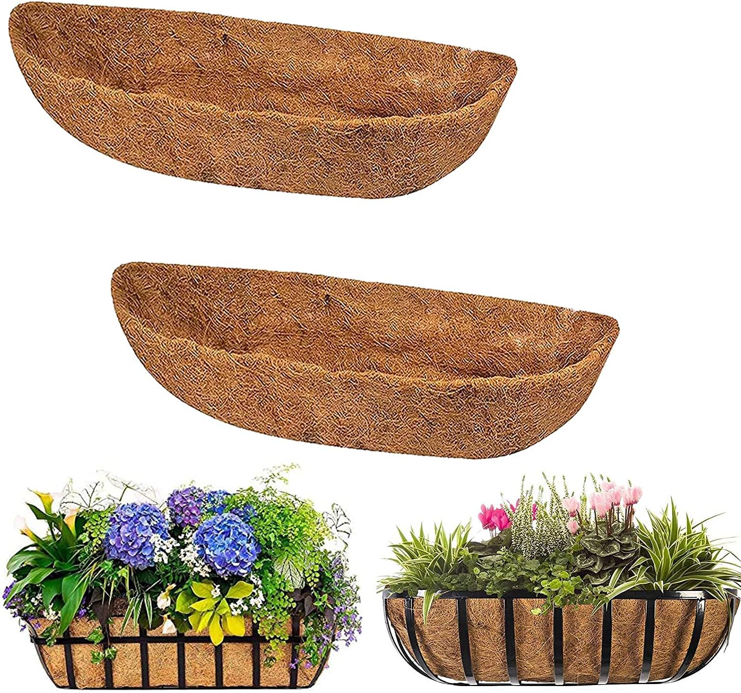 chengchuang 2 Packs Natural Coco Fiber Replacement Liner, 24/30/36/48 in Coconut Liners for Planters, Coco Liners for Window Box/Hanging Basket Liners, Durable Coconut Coir for Planting (24 inch)