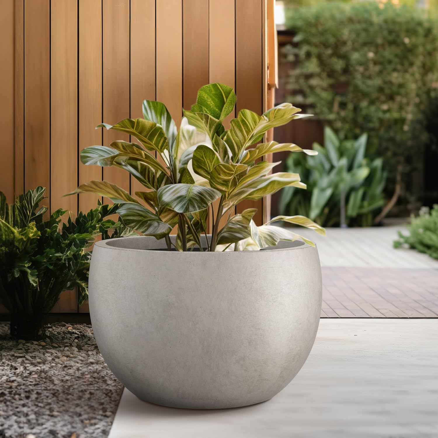 Kante 19.9" Dia Round Concrete Planter, Outdoor/Indoor Large Bowl Plant Pots with Drainage Hole and Rubber Plug for Garden Patio Balcony Home, Weathered Concrete