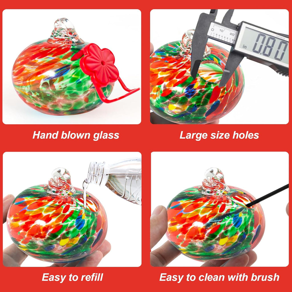 6 Pcs Heart-Shaped Hummingbird Feeder for Outdoors, Flexible Stackable Hand Blown Glass Humming Bird Feeders with 6 Adjustable Perch for Garden Tree Yard Patio Outdoors (Heart Shaped, Red)