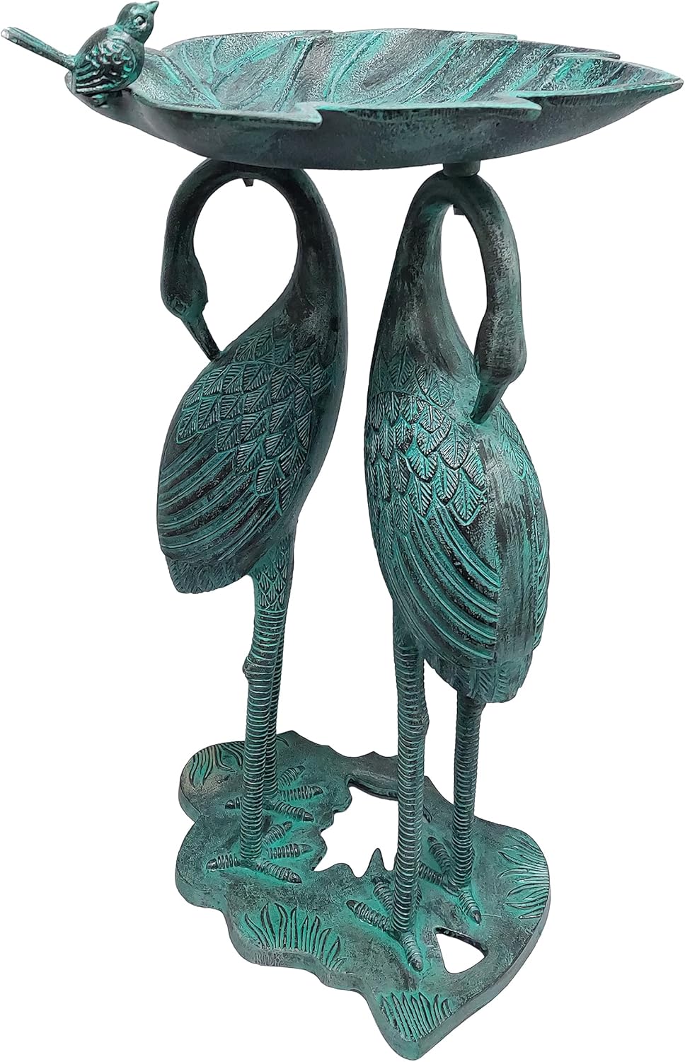 Oakland Living 5608-GBK Cast Aluminum 30-in Twin Crane Black Patina Bird Bath with Leaf Bowl Birdbath