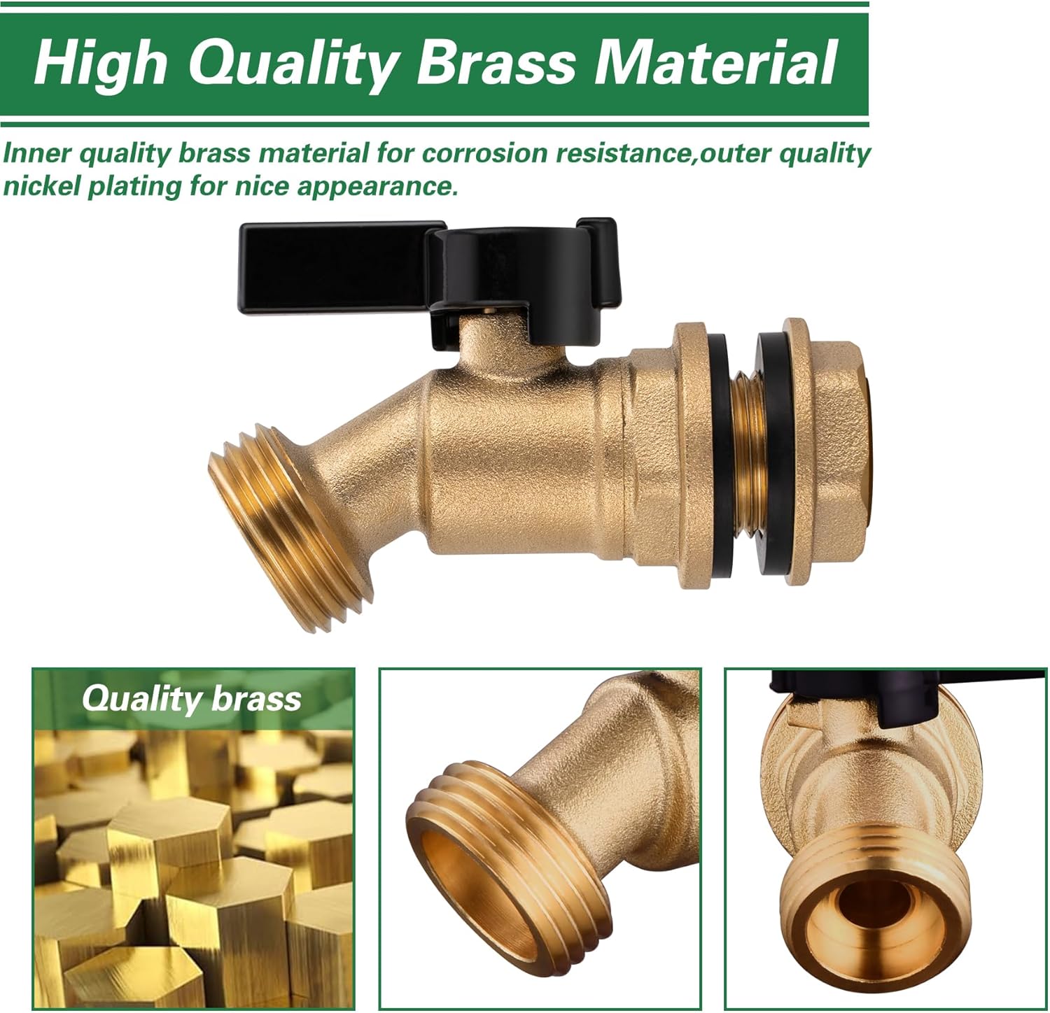 Brass Water Container Rain Barrel Spigot Kit, 1/2" Inlet to 3/4"GHT Male Thread Outlet with Quarter Turn Ball Valve Include Bulkhead Fitting and Washers