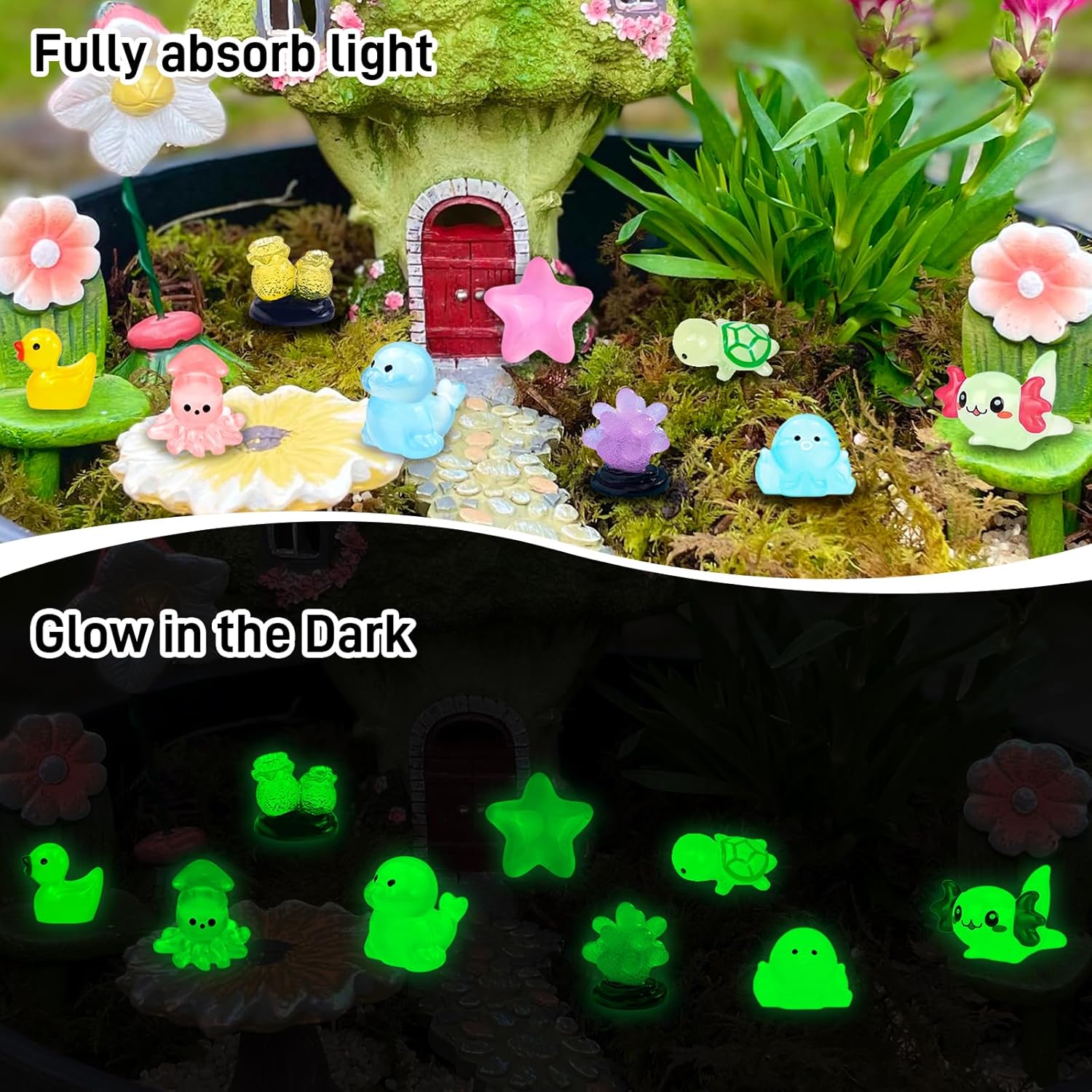 120 Pcs Luminous Mini Ocean Resin Animals Glow in The Dark Tiny Sea Animal Figures Marine Miniature Figurines for Crafts Micro Landscape Fairy Garden Aquarium Decoration