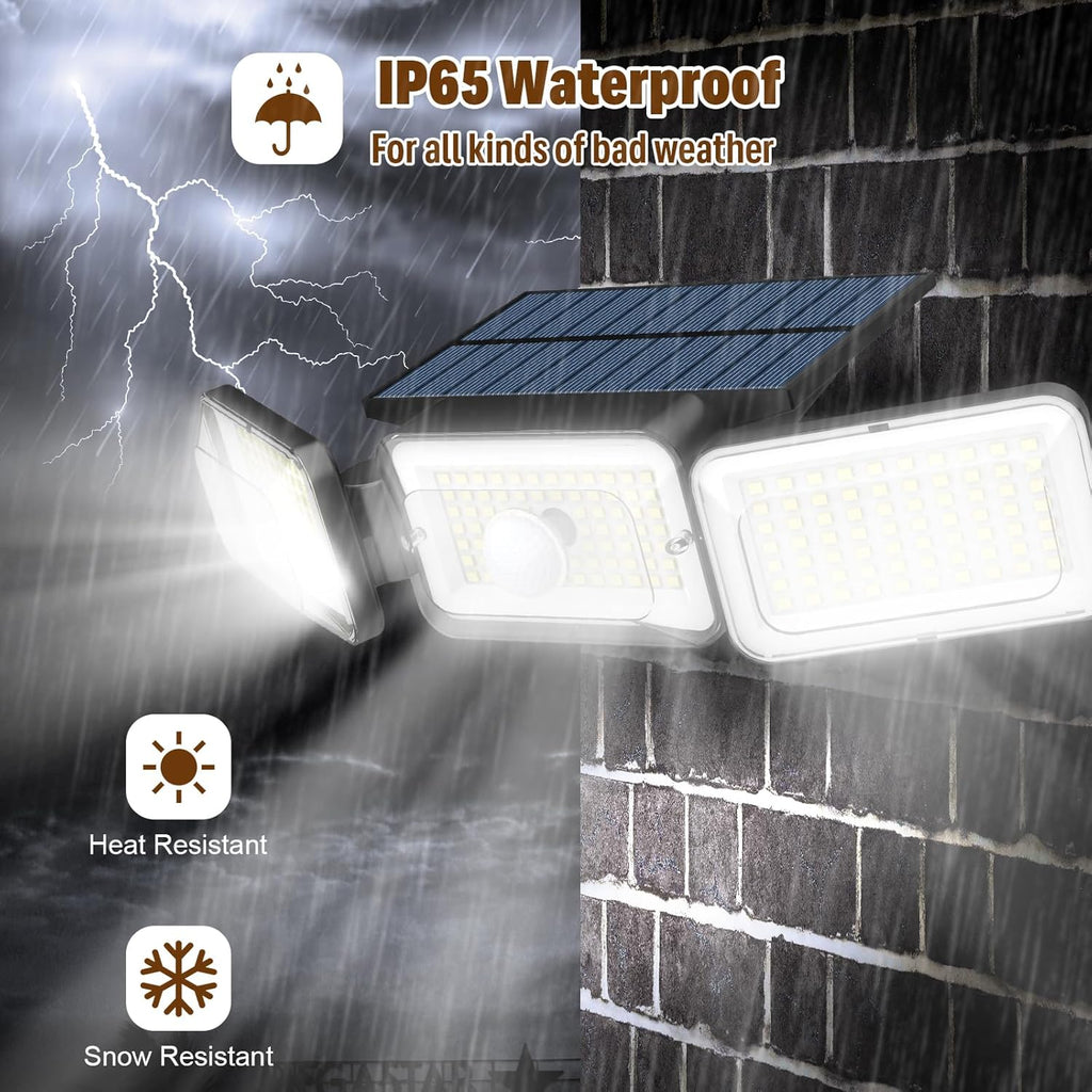 Solar Lights Outdoor Waterproof, Motion Sensor & Flood Outdoor Lights with Remote Control, 4 Adjustable Modes, 3000LM & 218 LED, High-Energy-Density Solar Panel-Monocrystalline Technology, 2 Pack