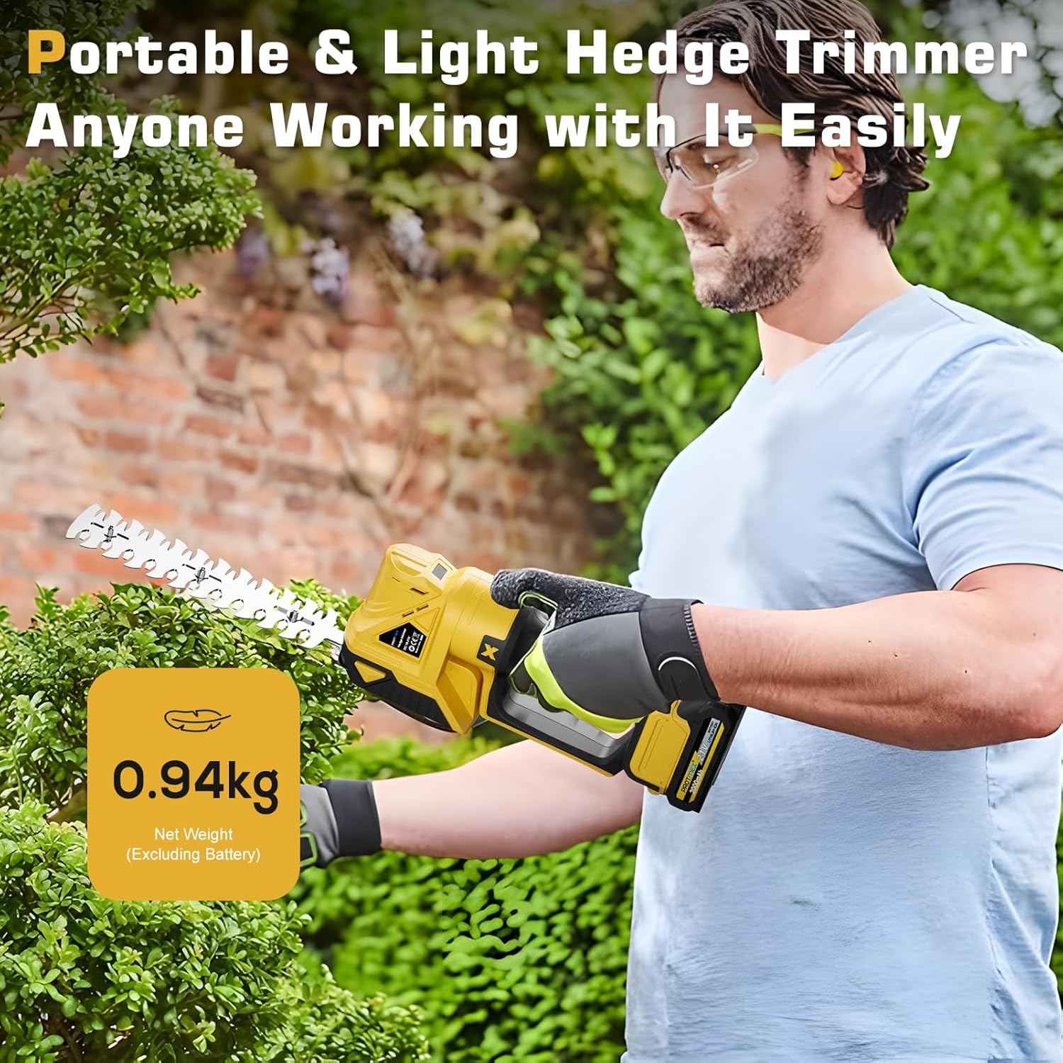 Cordless Hedge Trimmer, 21V Electric Hedge Trimmer, 2 in 1 Handheld Grass Shear & Shrubbery Trimmer with 2 * 2.0Ah Batteries & Charger for Garden, Lawn