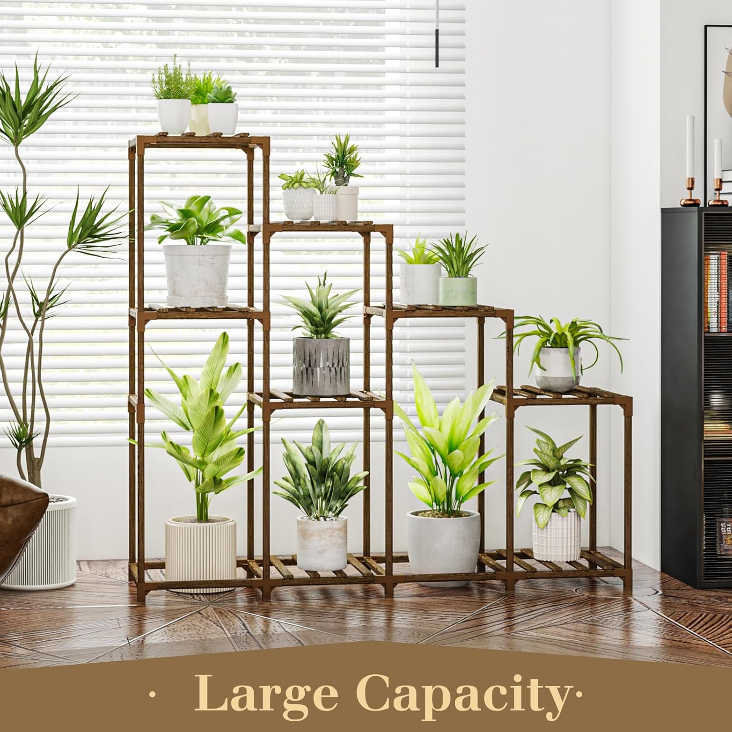 Bamworld Tall Plant Stand Indoor Wood Plant Shelf Outdoor Tiered Plant Rack for Multiple Plants 4 Tiers 10 Pots Ladder Plant Holder Plant Table for Plant Pots Boho Home Decor for Gardening Gifts