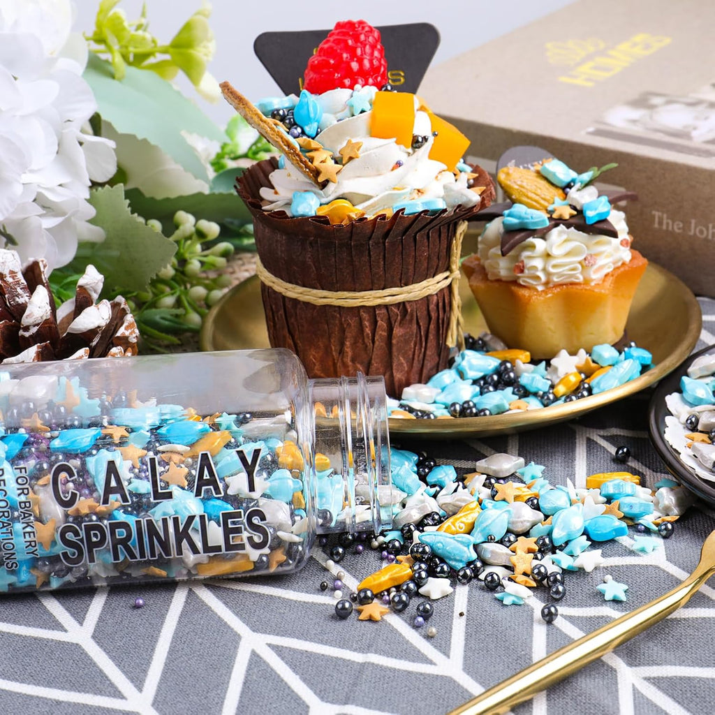 Space themed Sprinkles for Cake Decorating, Rocket, Planet, Star & Pearl Sugar Mix for Baking Cupcakes, Cookies, Donuts & Ice Cream, Birthday Party Supllies