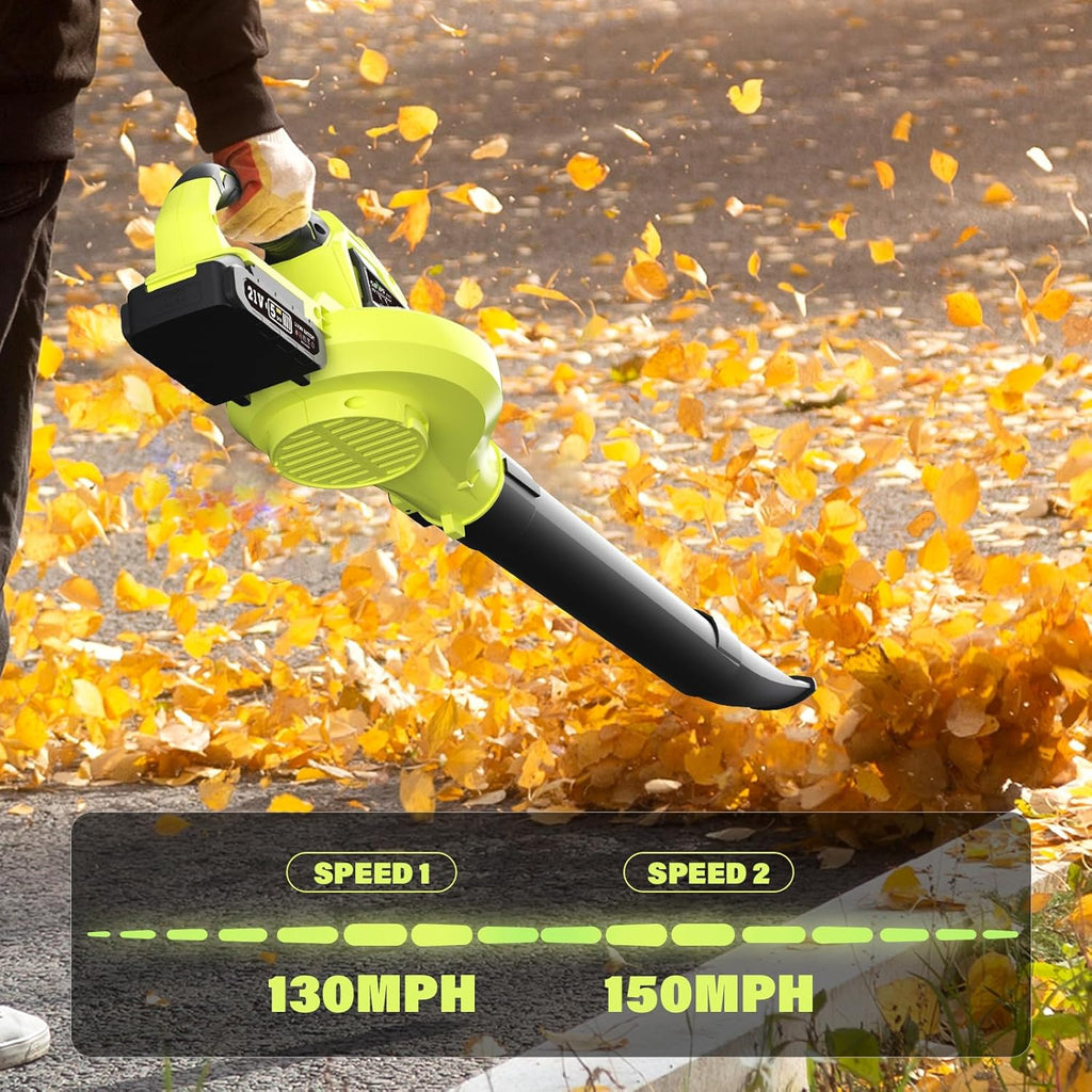 SOYUS Leaf Blower, 20V Leaf Blower Cordless with 2x2.0Ah Battery and Charger, 150 MPH Electric Leaf Blowers with Two-Speed Mode, Blowers for Lawn Care, Debris Dust Cleaning(Green)