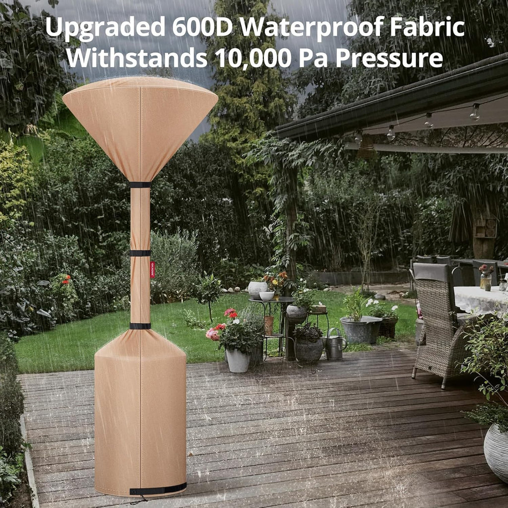 QH.HOME Winter Patio Heater Covers, [2025 Upgraded Tear-Resistant Fabric] Waterproof with Robust Zipper ,Height fit 87"-92",Dustproof/Wind/Sunlight/Snow-Resistant, 2 Pack-Camel