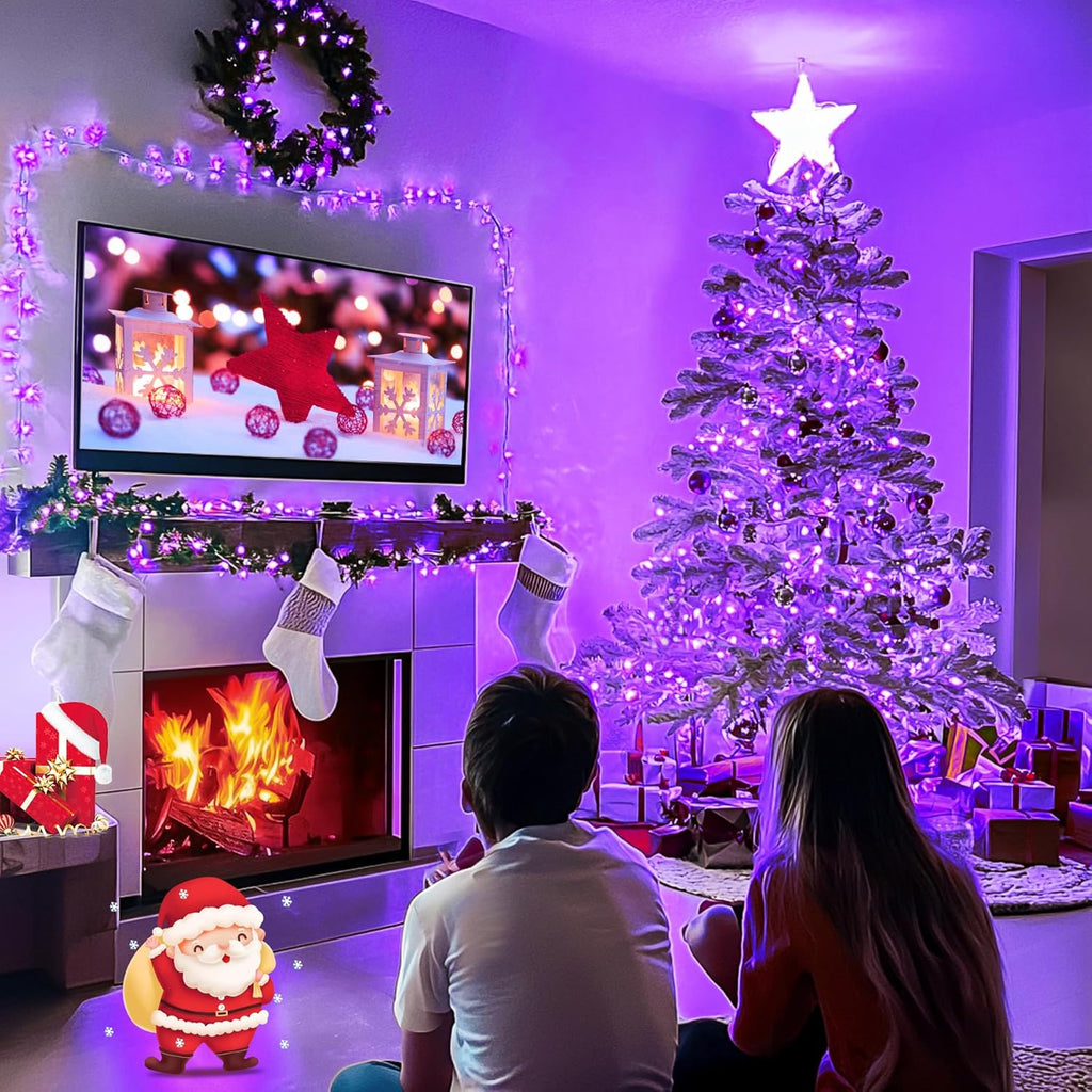 JMEXSUSS Connectable 100 LED Purple Halloween Lights Indoor, 8 Modes Plug in Purple Christmas String Lights Clear Wire, 33ft Christmas Tree Light Outdoor for Halloween Tree, Garden, Bedroom