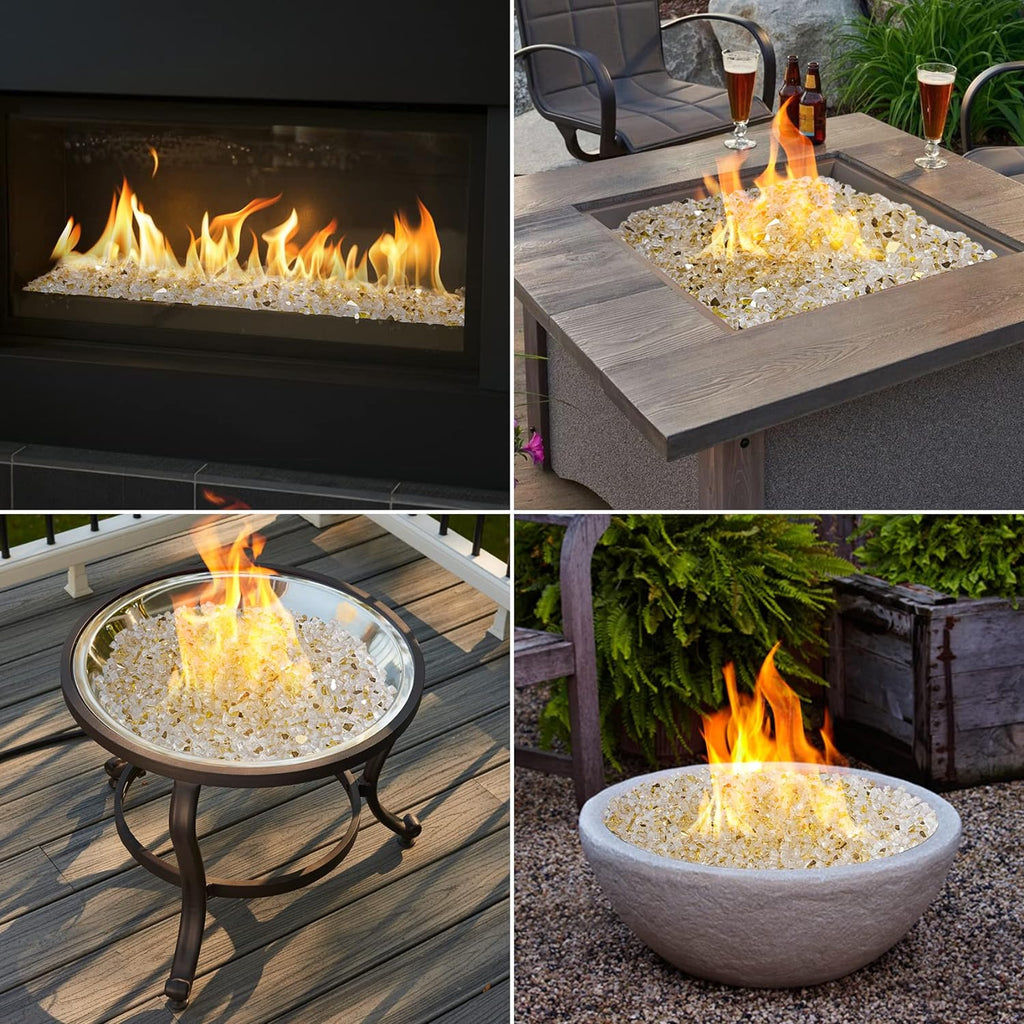 Mr. Fireglass 10 Pounds Fire Glass - 1/4 Inch High Luster Reflective Tempered Glass Rocks for Fireplace Fire Pit Table and Landscaping, Gold