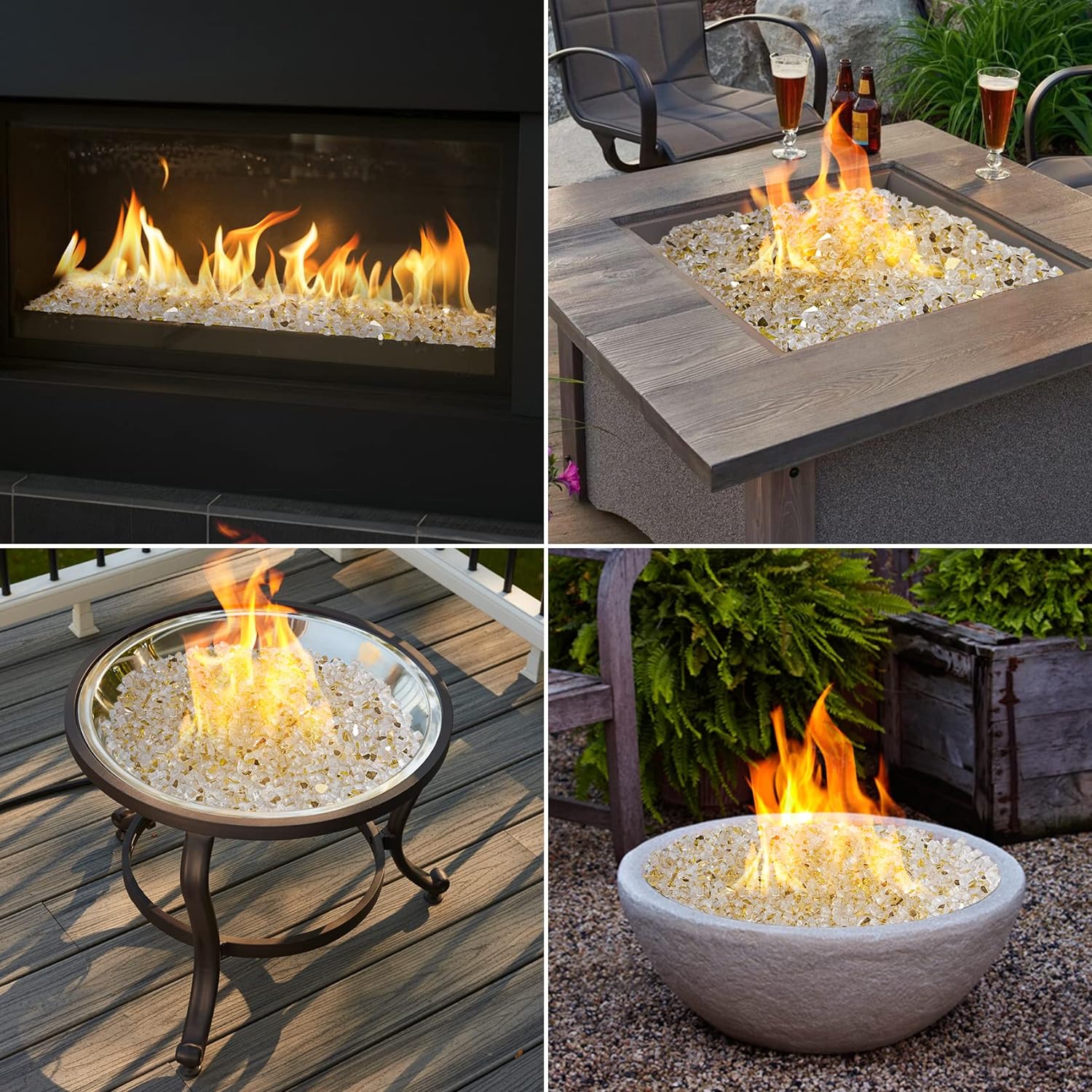 Mr. Fireglass 10 Pounds Fire Glass - 1/4 Inch High Luster Reflective Tempered Glass Rocks for Fireplace Fire Pit Table and Landscaping, Gold