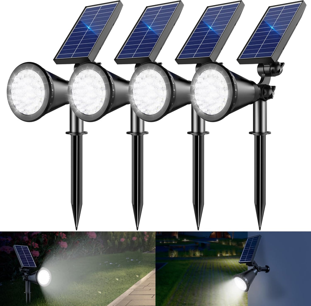Solar Spot Lights Outdoor, 36 LEDs 1000LM Adjustable Solar Lights Outdoor Waterproof, 2-in-1 Solar Powered Spotlights Landscape Lighting for Garden, Yard, Pathway- 4 Pack (Cool White)