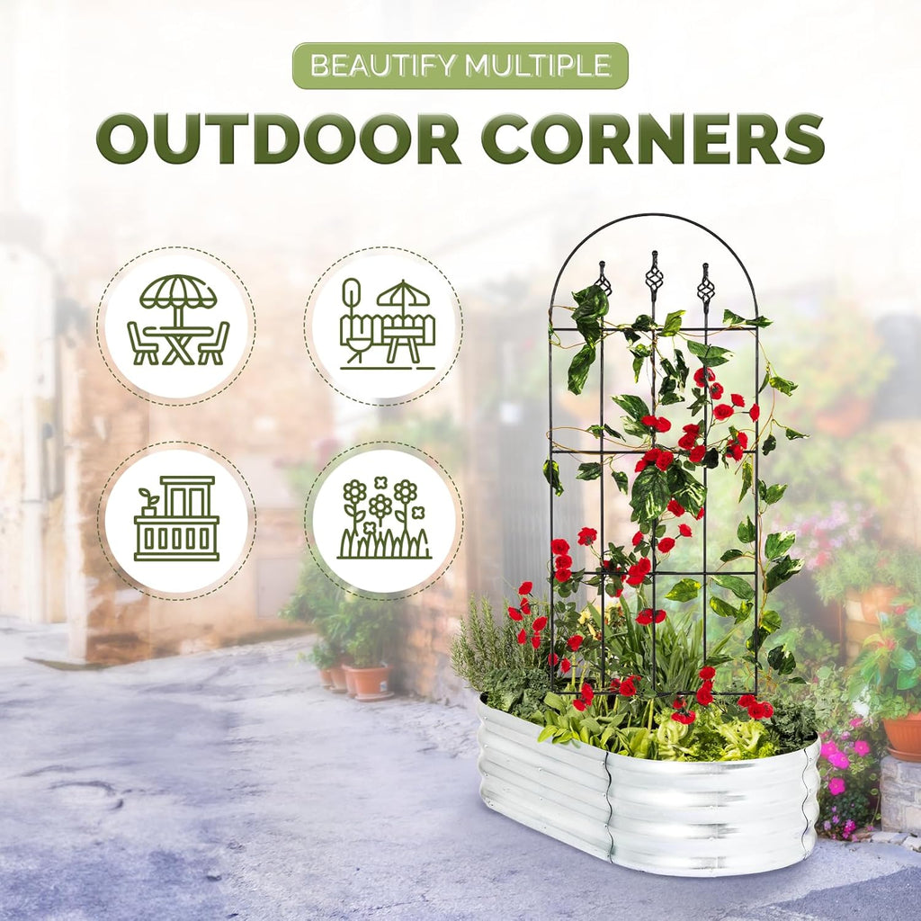 Idzo Decorative Metal Trellis for Climbing Plants Outdoor, Anti-Corrosion Powder Coated Garden Trellis, Sturdy Long Spikes, 48 Inch