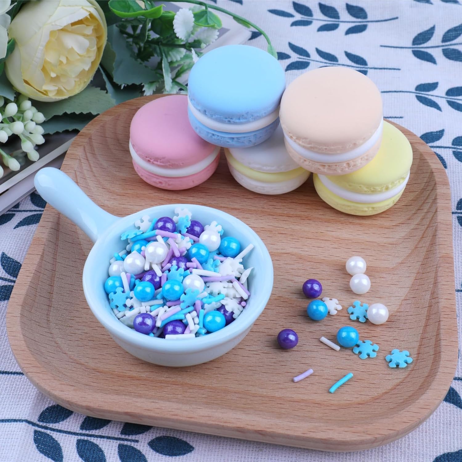 Snowflake Sprinkles for Cake Decorating, Jimmies & Pearl Sugar Mix for Cupcakes, Cookies, Ice Cream & Holiday Desserts, Birthday Party Supllies