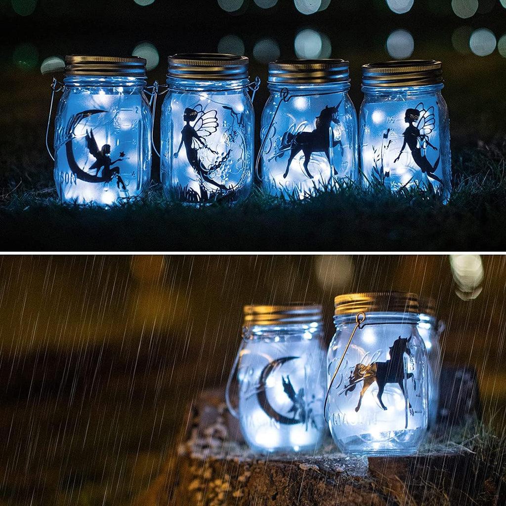 Solar Mason Jar Lights Lids, 8 Pack 30 Led Fairy Lights(Jars Not Included), Outdoor Hanging Mason Jar Solar Lights, Fairy in a Jar Solar Firefly Lights for Patio Garden Table Decor