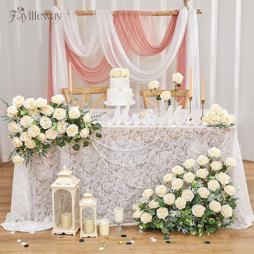 20PCS Artificial Roses Flowers, 3.9'' Silk Flower Head Fake Champagne Rose with Long Stems, Realistic Faux Roses Bouquet for DIY Wedding Home Party Office Decoration