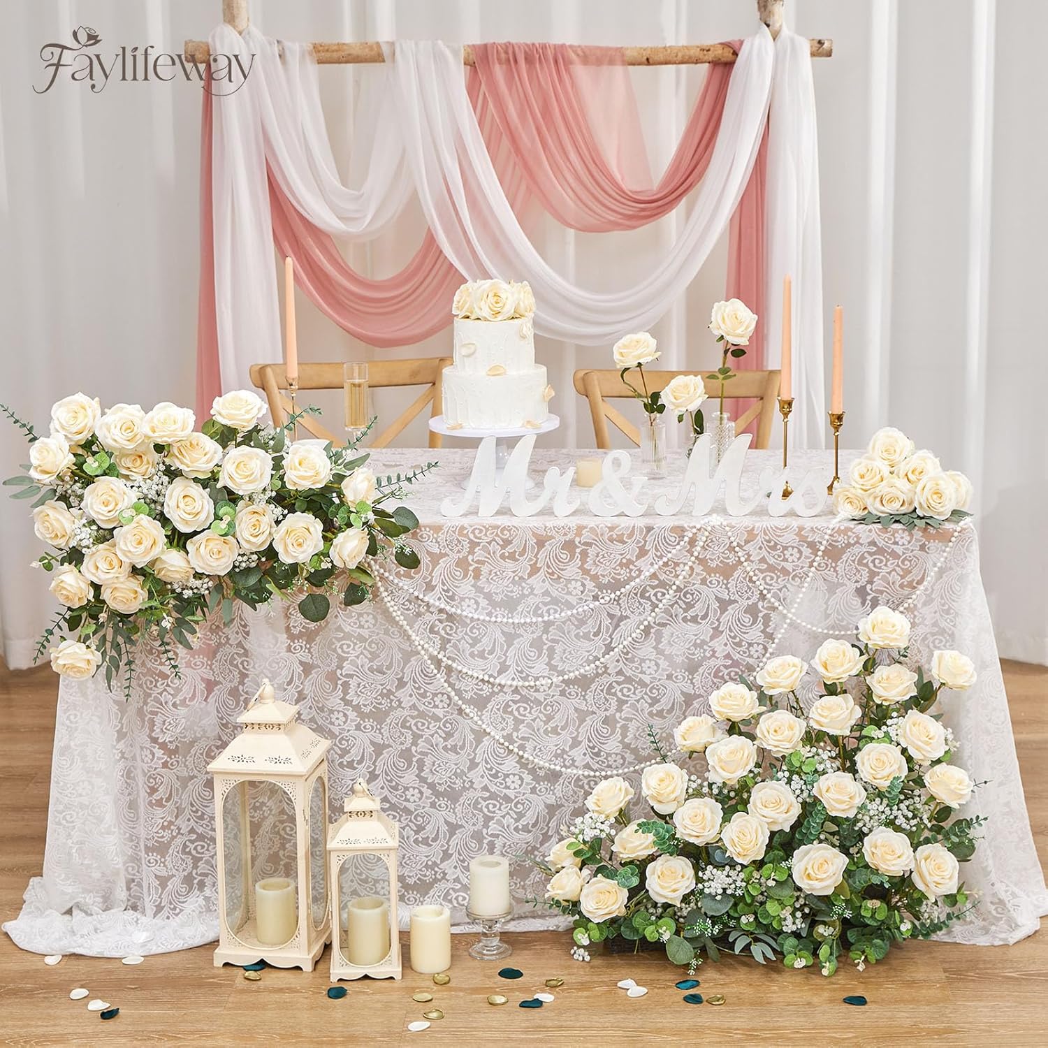 20PCS Artificial Roses Flowers, 3.9'' Silk Flower Head Fake Champagne Rose with Long Stems, Realistic Faux Roses Bouquet for DIY Wedding Home Party Office Decoration