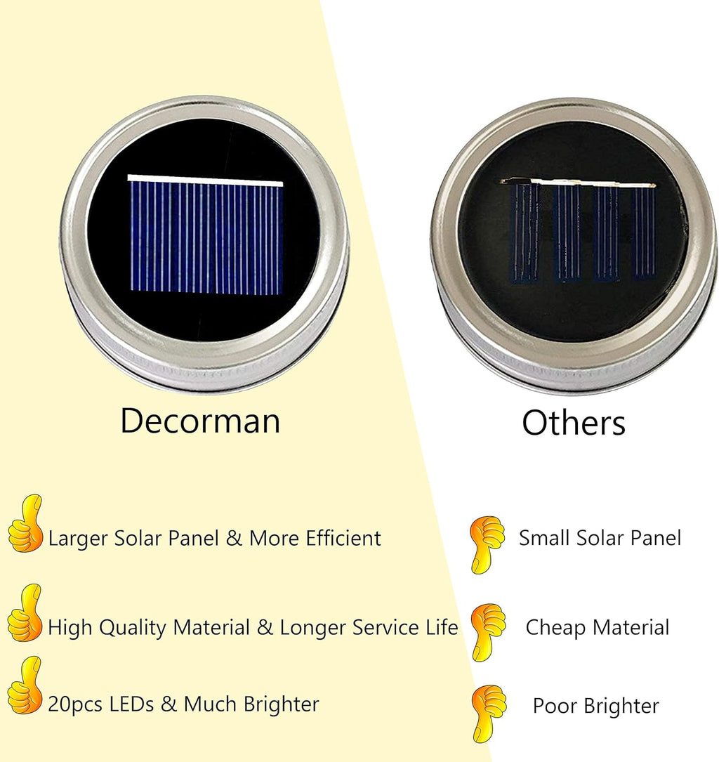 Decorman Solar Mason Jar Lights, 10 Pack 30 LED Fairy Star Firefly String Lids Lights with 10 Hangers for Patio Yard Garden Party Wedding Christmas Decoration(Jars Not Included) (10 Pack, Colorful)