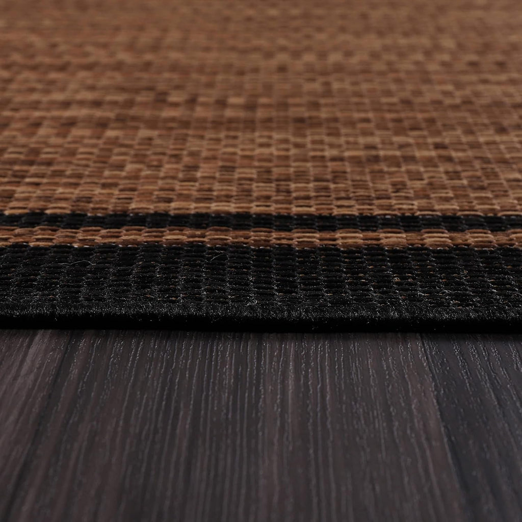 CAMILSON Indoor Outdoor Rug, 10x14 Bordered Nut Brown Black Modern Area Rugs for Indoor and Outdoor Patios, Kitchen and Hallway Mats, Washable Porch Deck Outside Carpet (Border Nut Brown Black 10 x14)