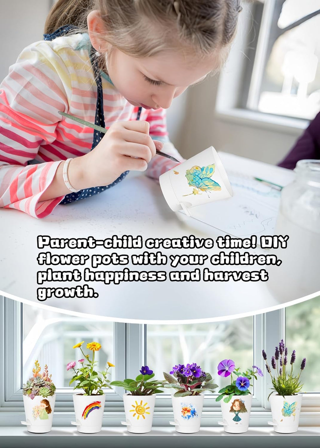 12 Pack 4 Inch Self Watering Plant Pots with Drainage and Saucers，Plastic Flower Pots for Indoor and Outdoor Plants, Nursery Planters for Houseplants and Herbs White, 4 inch 12pcs