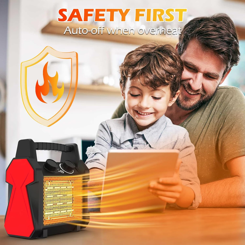 1500W PTC Electric Space Heater with Overheat & Tip-Over Protection, Portable Indoor Outdoor Heater with 3 Modes, Small Fan, Quiet for Bedroom, Garage, Patio