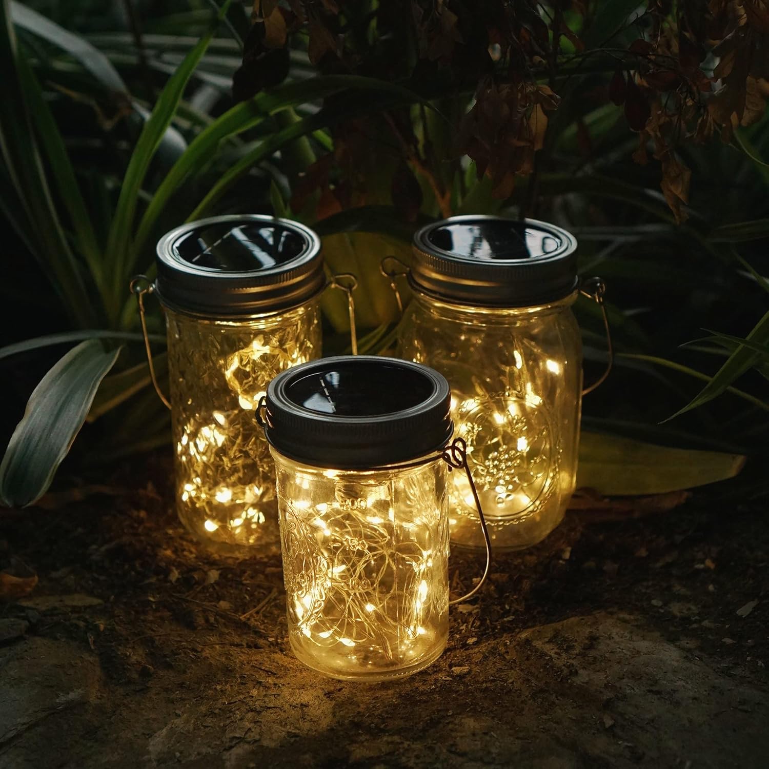 Decorman Solar Mason Jar Lights, 4 Pack 30 LED Fairy Star Firefly String Lids Lights with 4 Hangers for Patio Yard Garden Party Wedding Christmas Decoration(Jars Not Included) (4 Pack, Warm White)