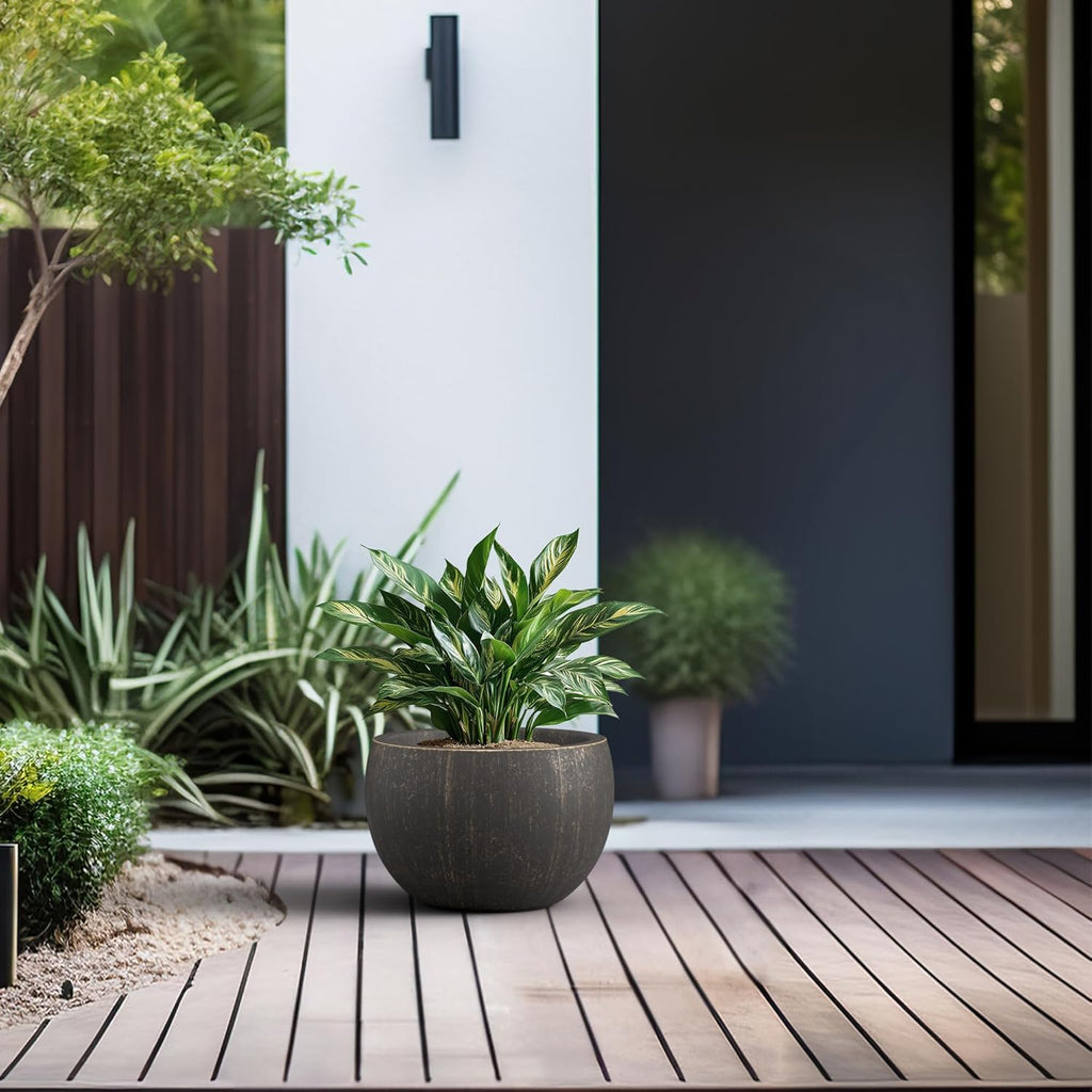 Kante 19.9" Dia Round Concrete Planter, Outdoor/Indoor Large Bowl Plant Pots with Drainage Hole and Rubber Plug for Garden Patio Balcony Home, Oil Rubbed Bronze