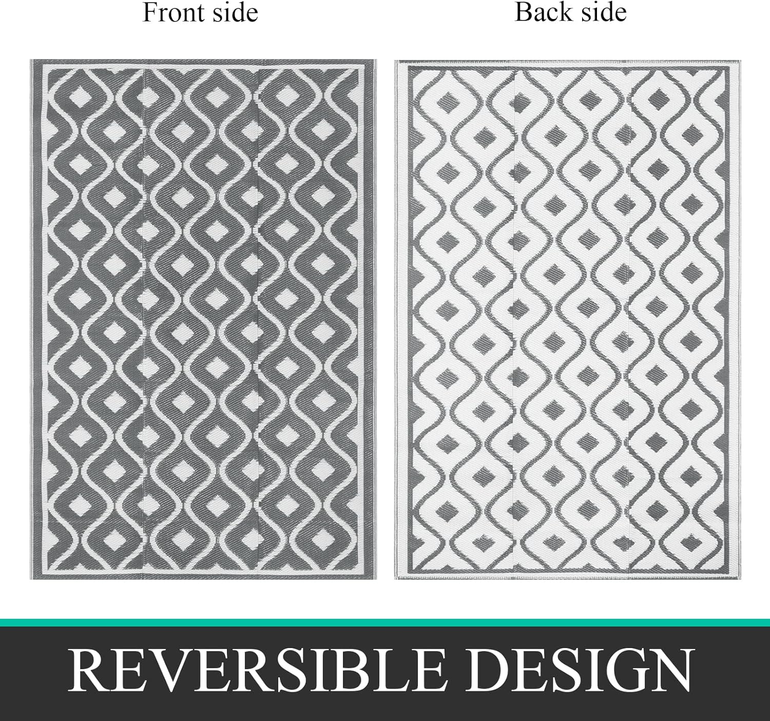 Pauwer Waterproof Outdoor Rug 6x9, Reversible Plastic Straw Patio Camping Rug, Indoor Outdoor RV Mat Carpet for Deck, Camper, Porch, Balcony, Backyard, Picnic, Geometric Grey