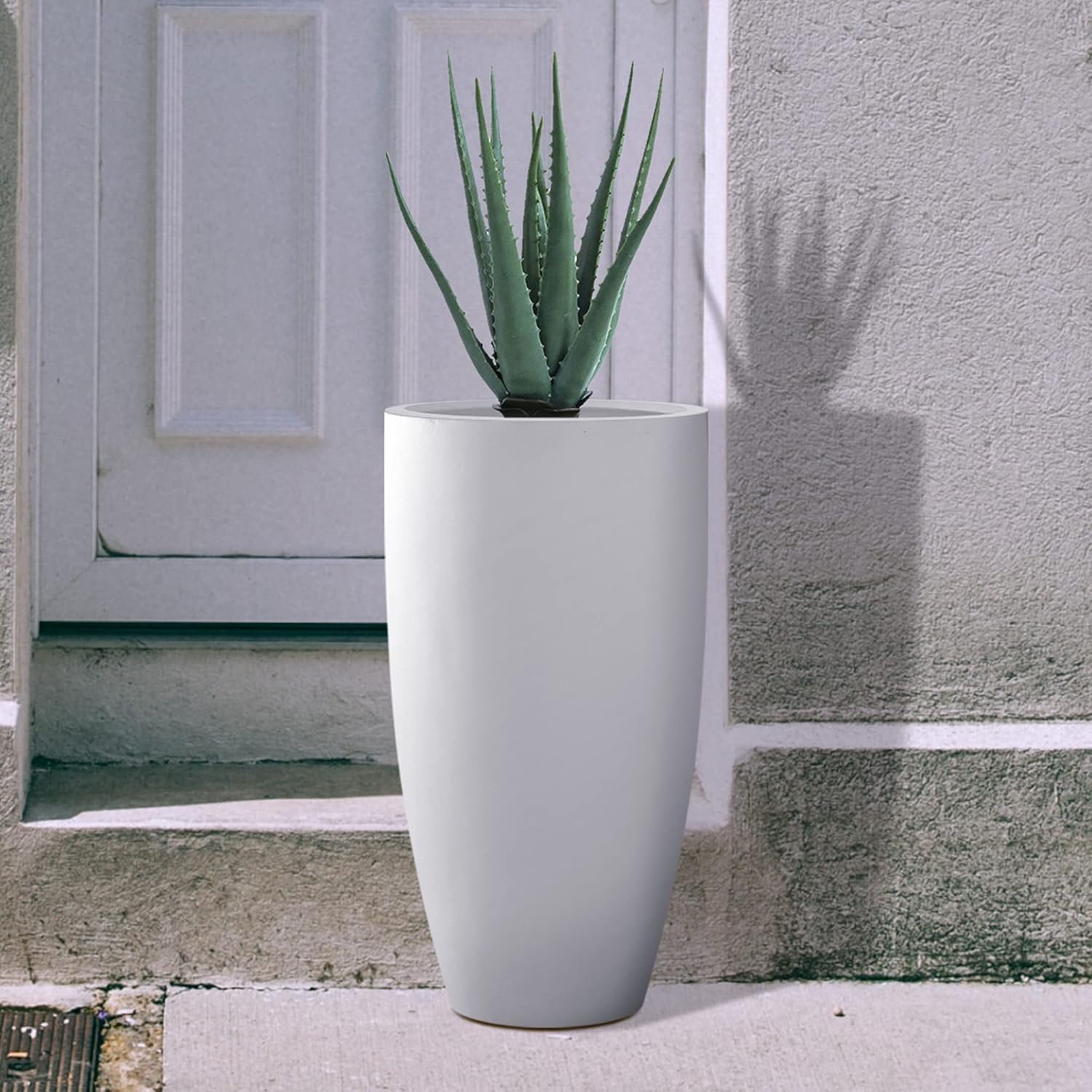 Kante 23.6" H Pure White Finish Concrete Tall Planters Large Outdoor Indoor Decorative Plant Pots with Drainage Hole and Rubber Plug, Modern Tapered Style for Home and Garden
