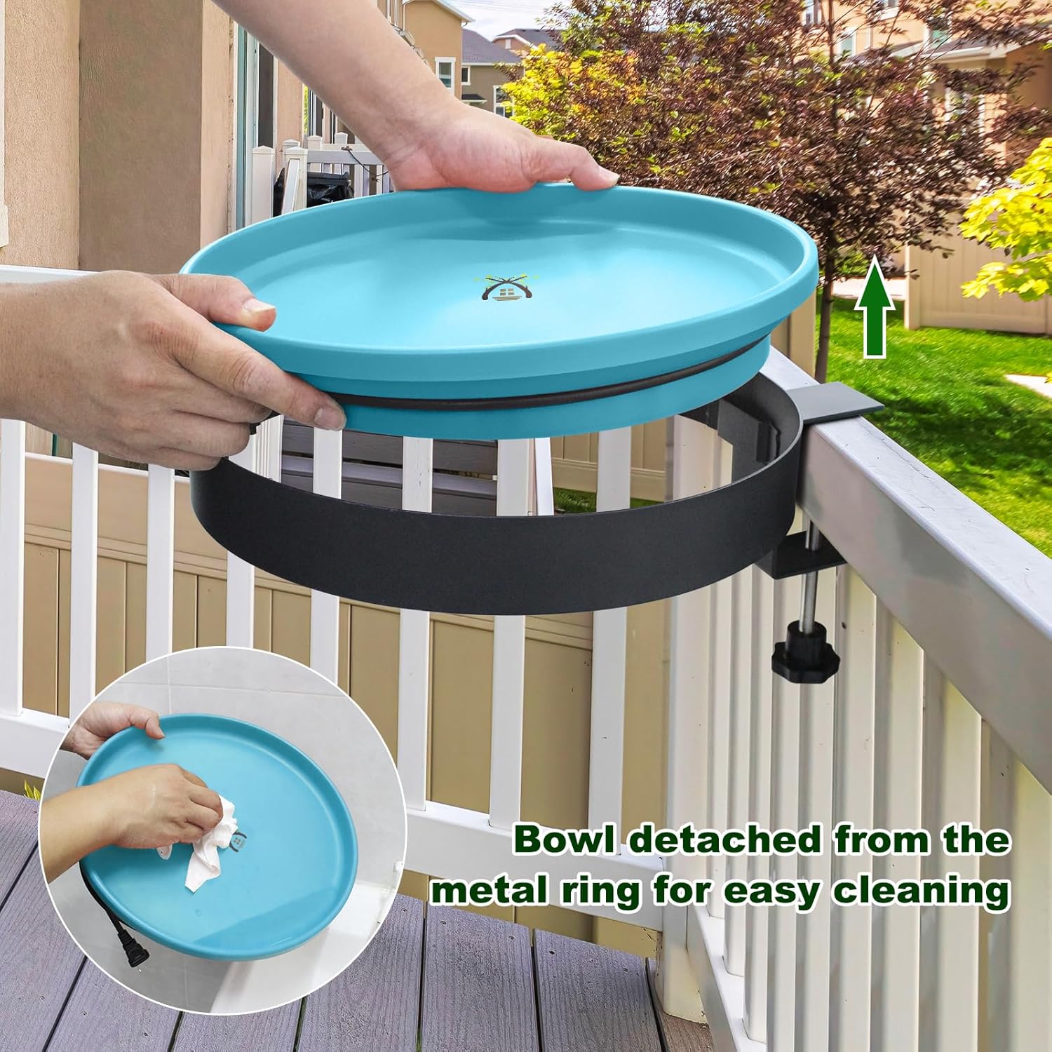 Heated Bird Bath for Outdoors for Winter, 3 Easy Ways to Mount Detachable Bird Bath Bowl, 75W Heated Bird Baths with Thermostatically Controlled for Garden Yard Patio Lawn, Blue