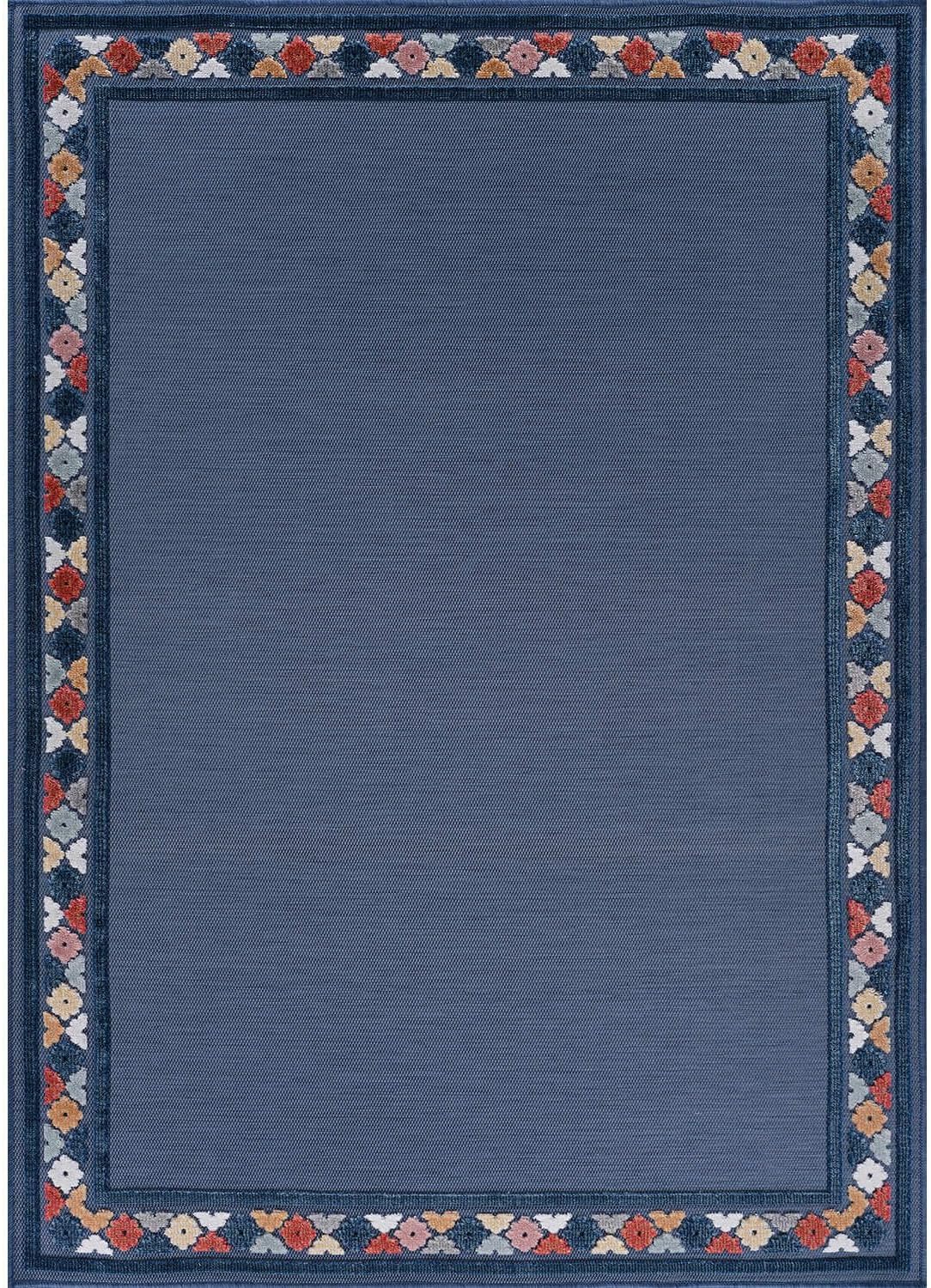 Beverly Rug Outdoor Rug 8x10 Modern Bordered Area Rugs for Indoor and Outdoor Patio Easy to Clean Non Shedding Living Room Porch Garden Washable Outside Carpet (8 x 10 Blue)
