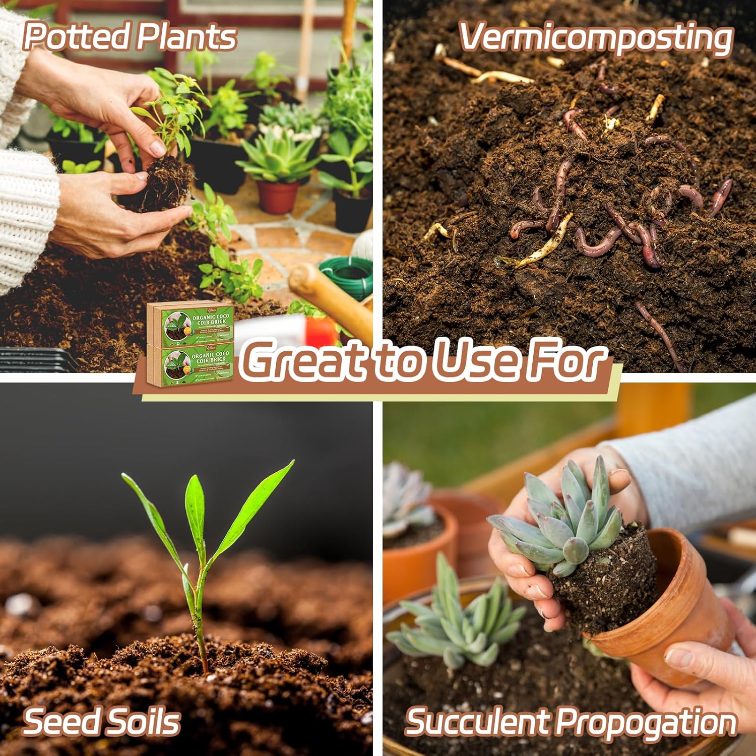 Riare 12pcs Organic Coco Coir Bricks Soil Blocks- 100% Natural Compressed Coco Peat Brick Coconut Fiber Substrate with Low EC& pH Balance, High Expansion Coco Coir Pith Coconut Husk for Garden