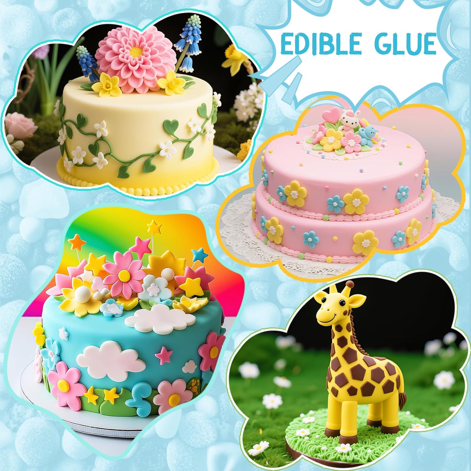 Edible Glue for Cake Decorations - 5 oz Super Adhesive Edible Fondant Flowers Cake Decorations, Fast Drying Edible Glue for Fondant, Icing Decorations, Cake Decorating - 140ml