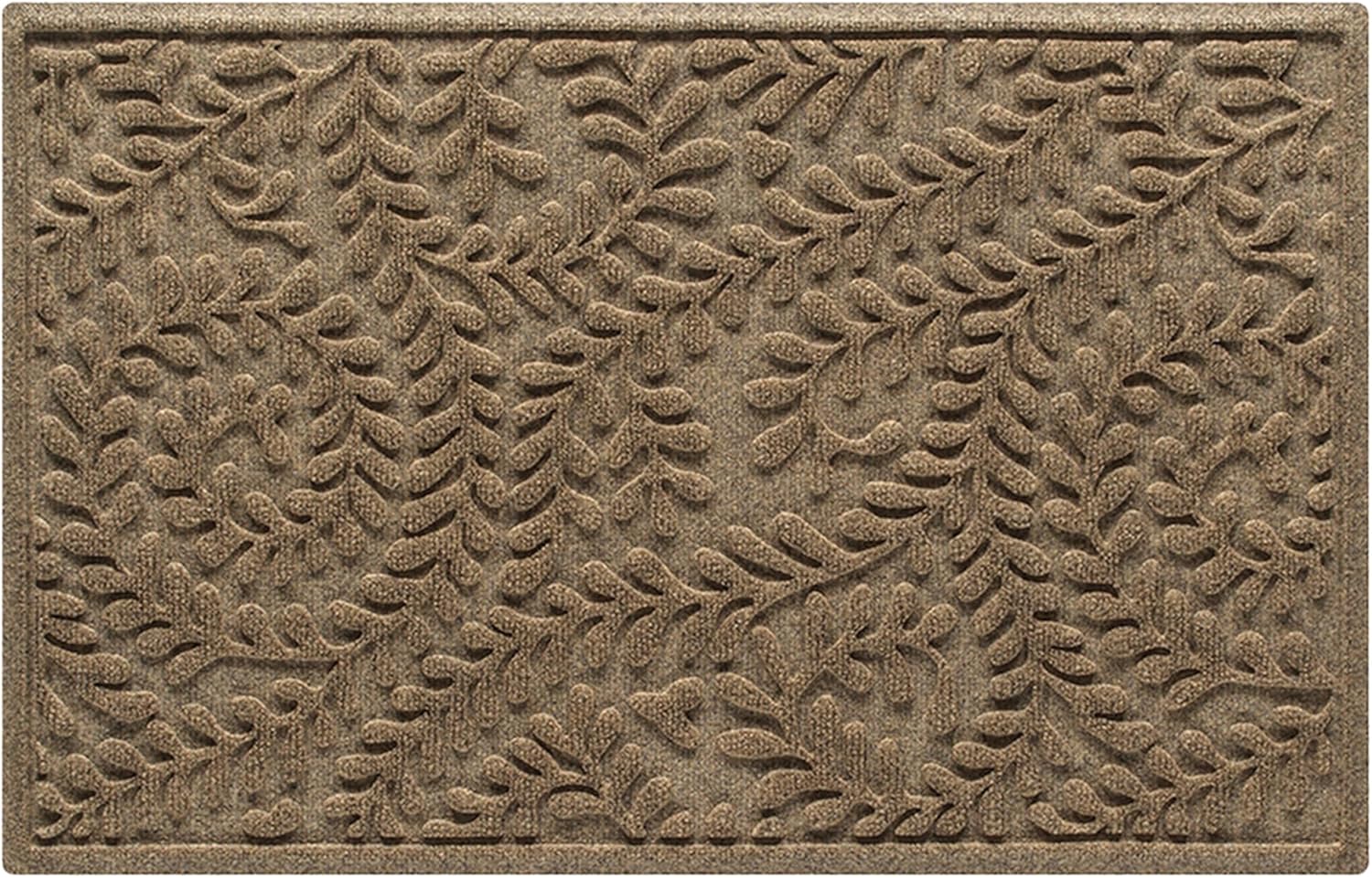 WaterHog Indoor/Outdoor Door Mat, 2' x 3' Made in USA, Durable & Skid-Resistant Front Door Rug, Decorative, Water-Trapping & Heavy-Duty Entryway Floor Mat For Your Home, Boxwood Collection Khaki/Camel