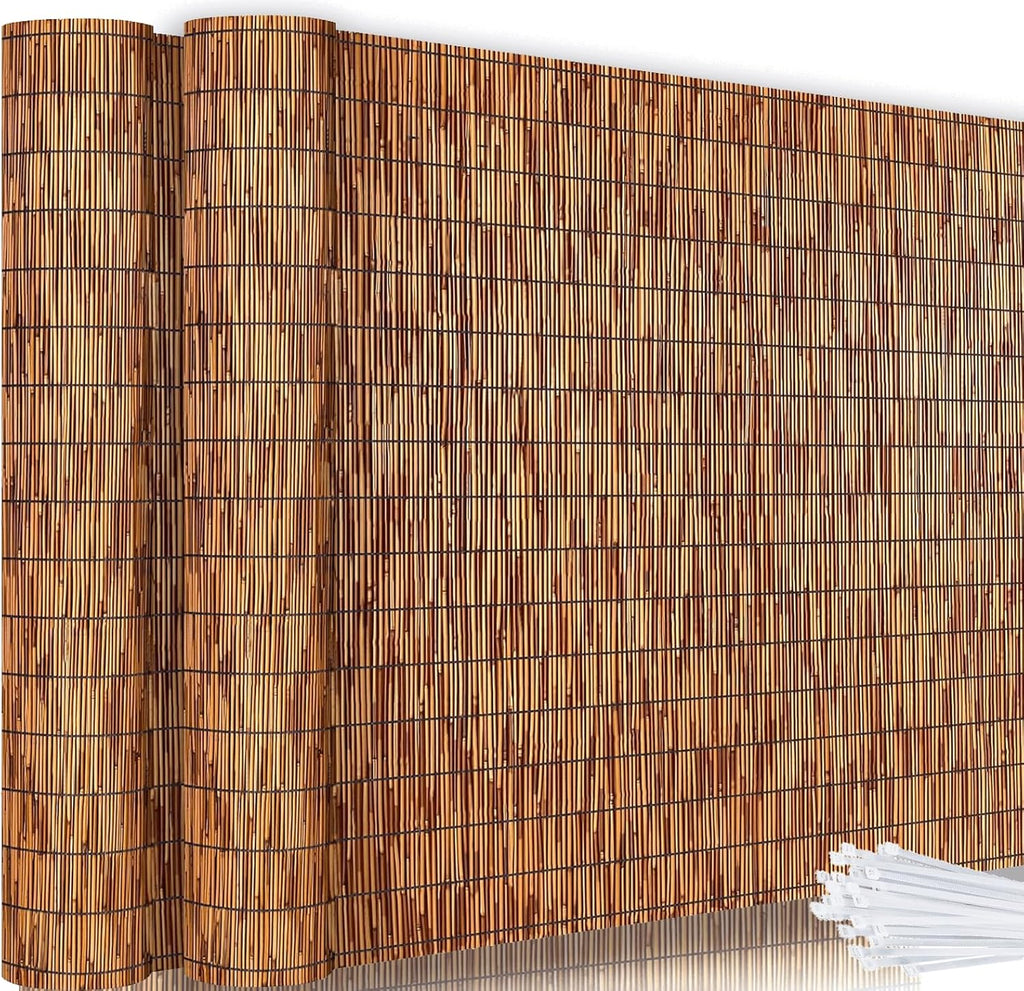 Bamboo Reed Fencing, Light Russet Decorative Bamboo Privacy Fence 5ft High, Reed Curtains for Patio Garden Balcony Outdoor Privacy Screen, 5 x 16 FT (2 Pcs)