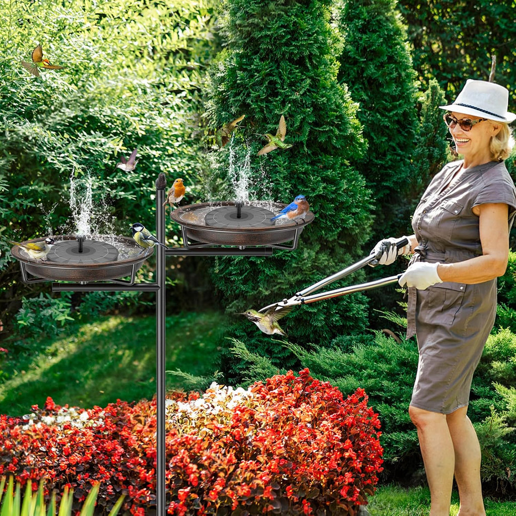 Metal Bird Bath for Outside, Vintage Freestanding Birdbaths Feeder Bowl, Stable & Easy to Clean Birdfeeder for Outdoors Garden Yard Lawn Decor (Retro Brown)