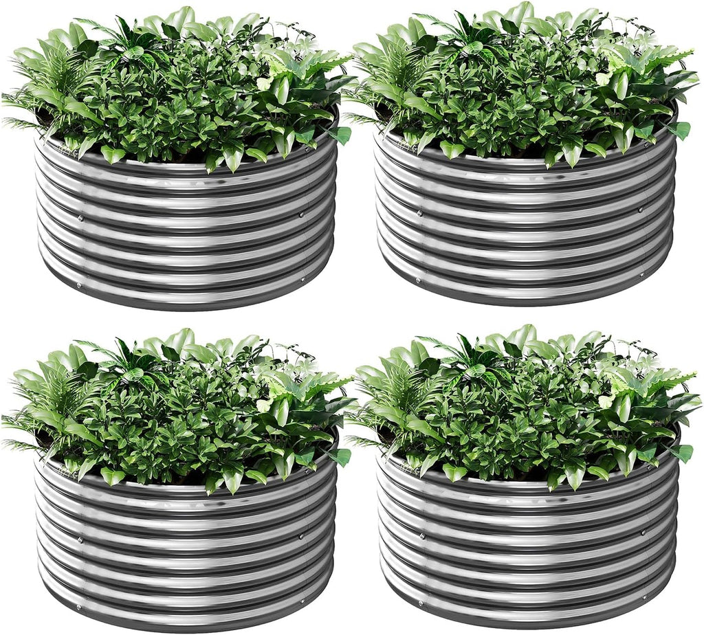 4 Pack 3x3FT Round Galvanized Raised Garden Bed Outdoor,Metal Garden Bed for Vegetables,Steel Raised Beds for Gardening,Above Ground Garden Box for Flower