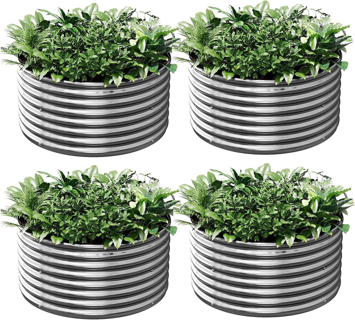 4 Pack 3x3FT Round Galvanized Raised Garden Bed Outdoor,Metal Garden Bed for Vegetables,Steel Raised Beds for Gardening,Above Ground Garden Box for Flower