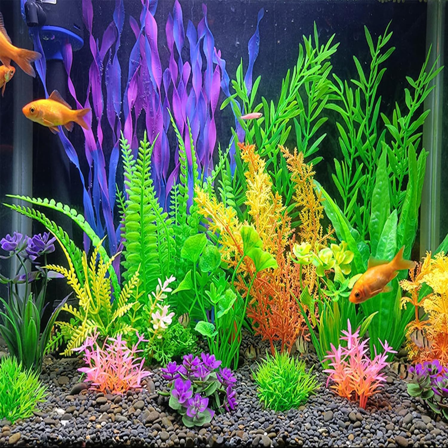 18 Pieces Colorful Artificial Fish Tank Decorations, Aquarium Decorations Fish Tank Purple and Green Artificial Plastic Plants