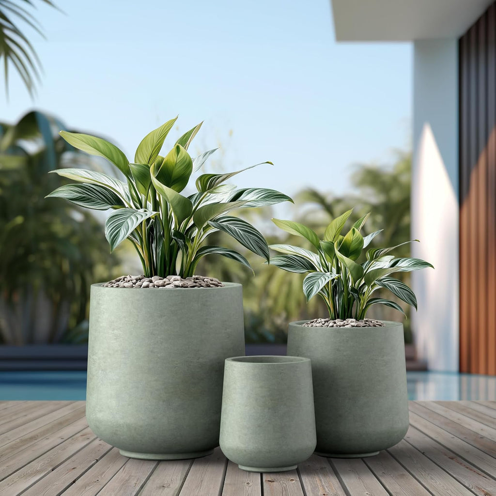 Kante 15.3"+11.6"+8.2" Dia Round Concrete Planter, Large Outdoor Indoor Planter Pots Containers with Drainage Holes and Rubber Plug for Home Garden Patio, Mint Green