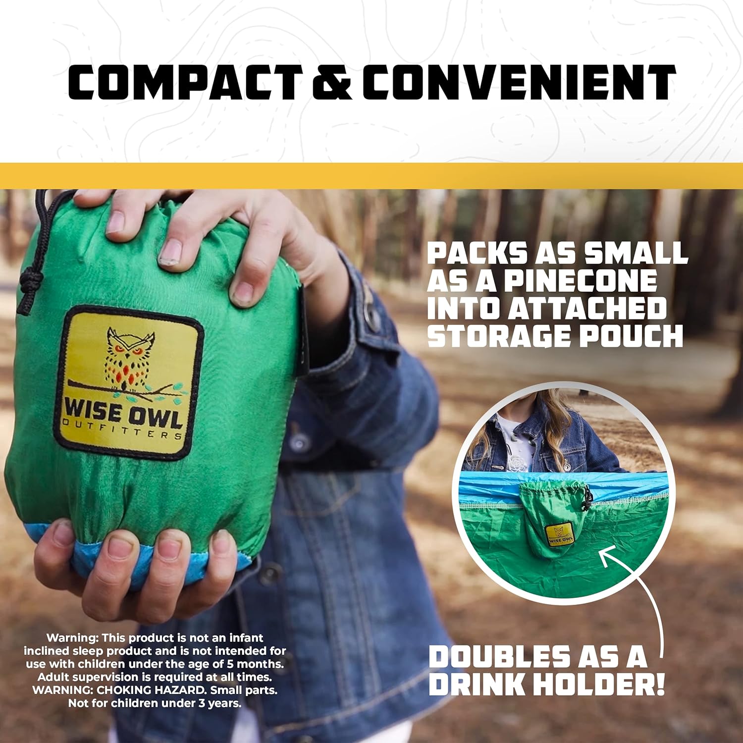 Wise Owl Outfitters Camping Hammock – 500lbs Portable Hammock with Tree Straps - Travel, Backpacking, Hiking, Outdoors Camping Gear - Single or Double