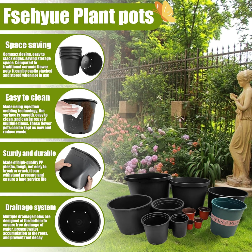7 Gallon Nursery Pots Plastic Container Injection Molded Pot for Plants Flexible with Drainage Holes Suitable for Plants Soil Growers or Hydroponics Black 10 Pcs