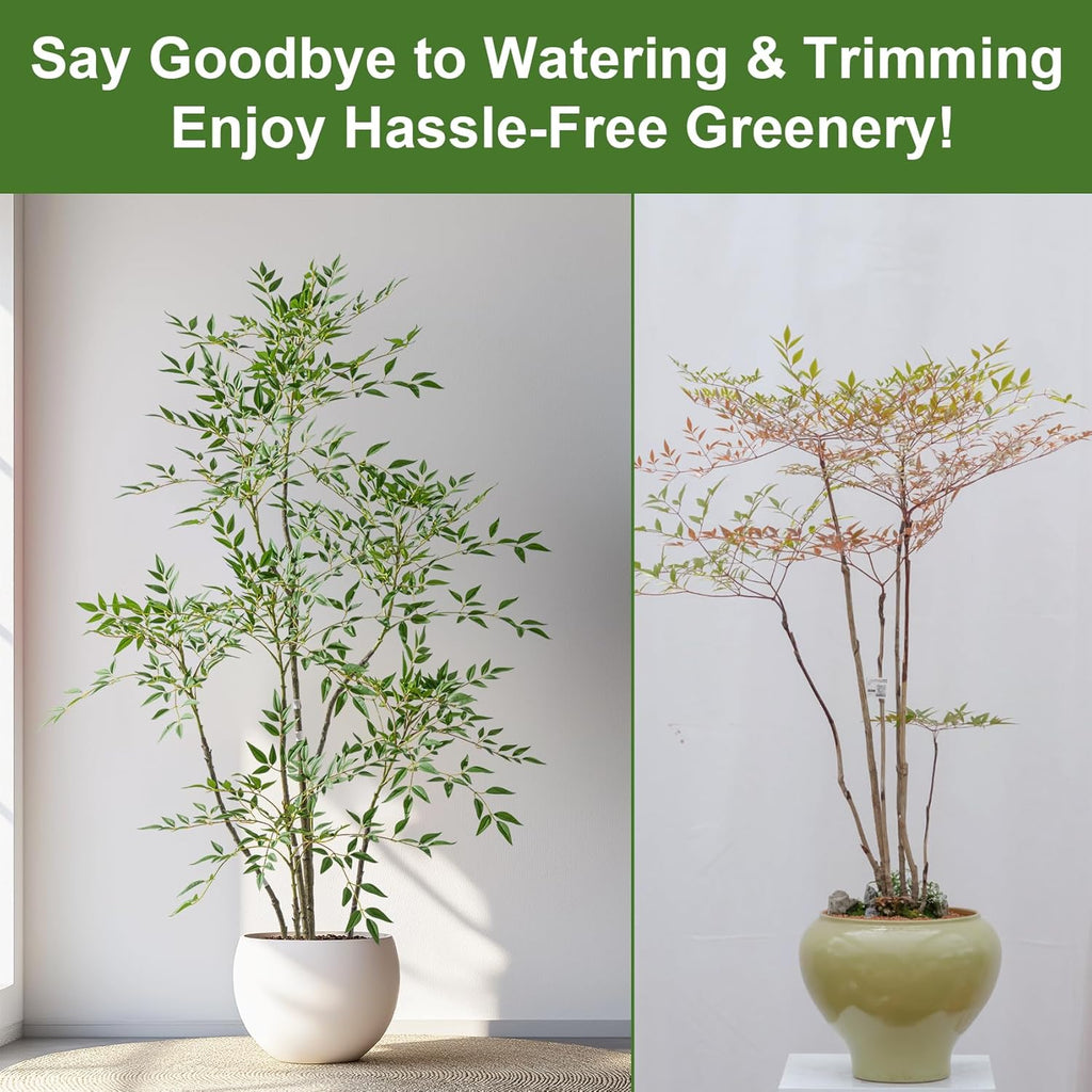 6ft Faux Bamboo Tree Artificial Nandina Tree Artificial Indoor Plants Realistic Fake Potted Tree with 800+ Leaves, Cement Planter - Home Office Decor Perfect for Housewarming Gift Non-Toxic