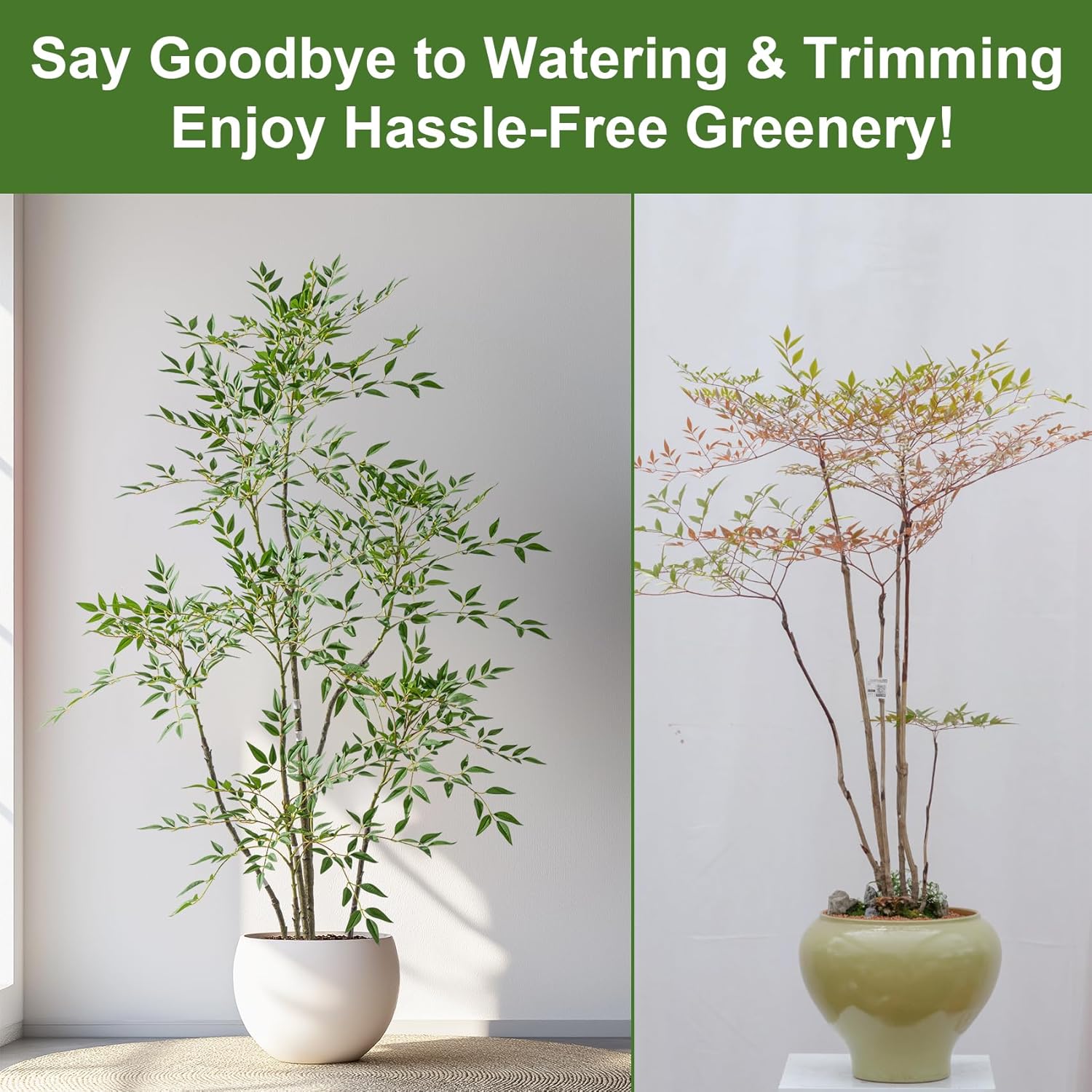 6ft Faux Bamboo Tree Artificial Nandina Tree Artificial Indoor Plants Realistic Fake Potted Tree with 800+ Leaves, Cement Planter - Home Office Decor Perfect for Housewarming Gift Non-Toxic