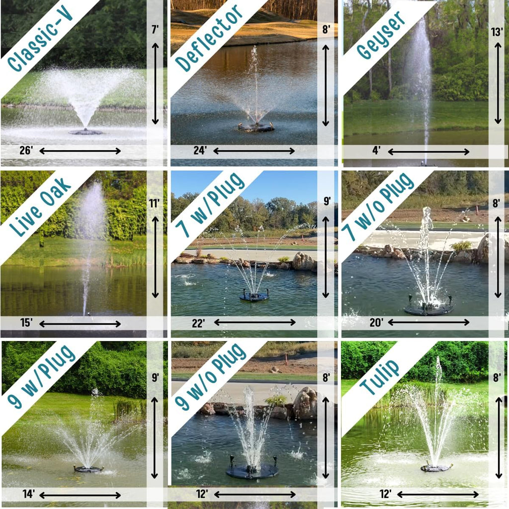 HALF OFF PONDS Floating Fountain – 1/2 HP Pond Aerator, 100' Cord – 6,100 GPH Water Pump – 9 Spray Patterns - Color-Changing LED Lights & Control Box - for Ponds & Water Gardens